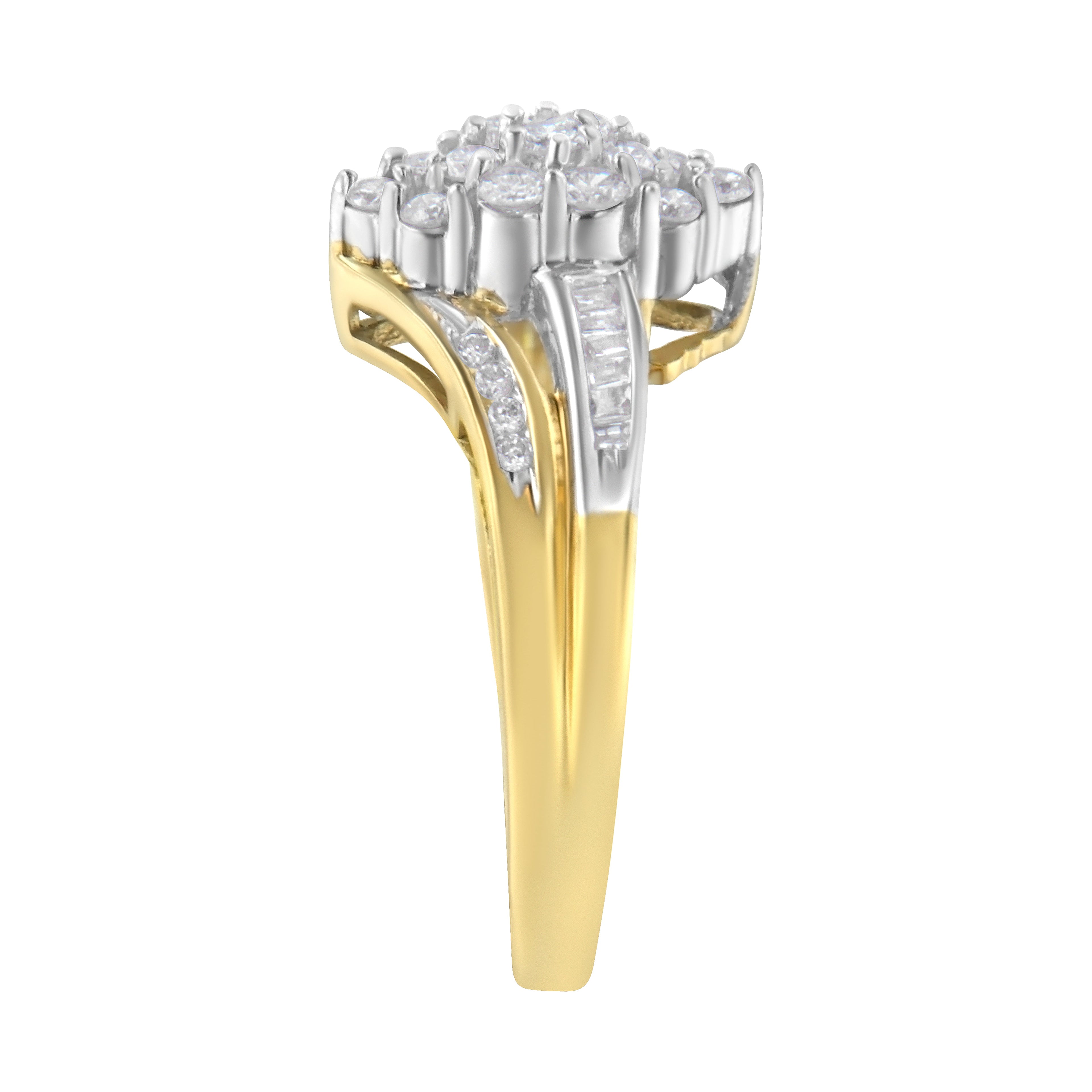 10K Yellow and White Gold 1/2 Cttw Diamond Marquise Shaped Cluster Split Shank Ring (H-I Color, SI2-I1 Clarity) - Size 7 by Bids.com