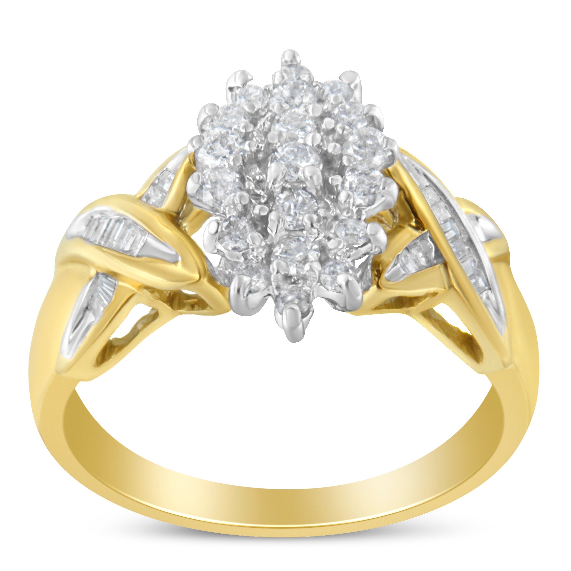 10K Yellow Gold Round And Baguette-Cut Diamond Ring (1/2 Cttw, H-I Color, I1-I2 Clarity) - Size 6 by Bids.com