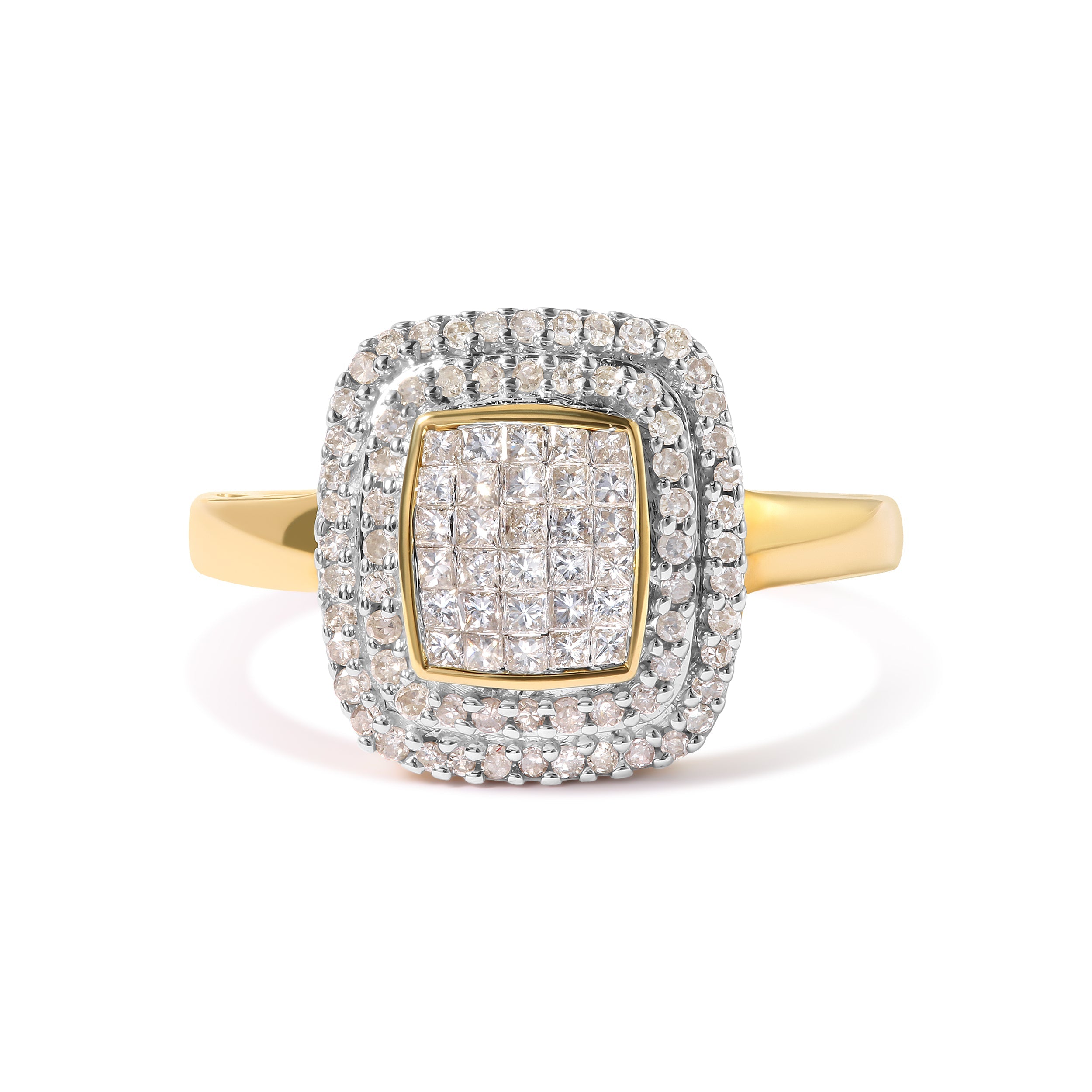 10K Yellow Gold 1/2 cttw Round and Princess Diamond Composite Head and Halo Ring (H-I Color, SI1-SI2 Clarity) - Ring Size 7 by Bids.com