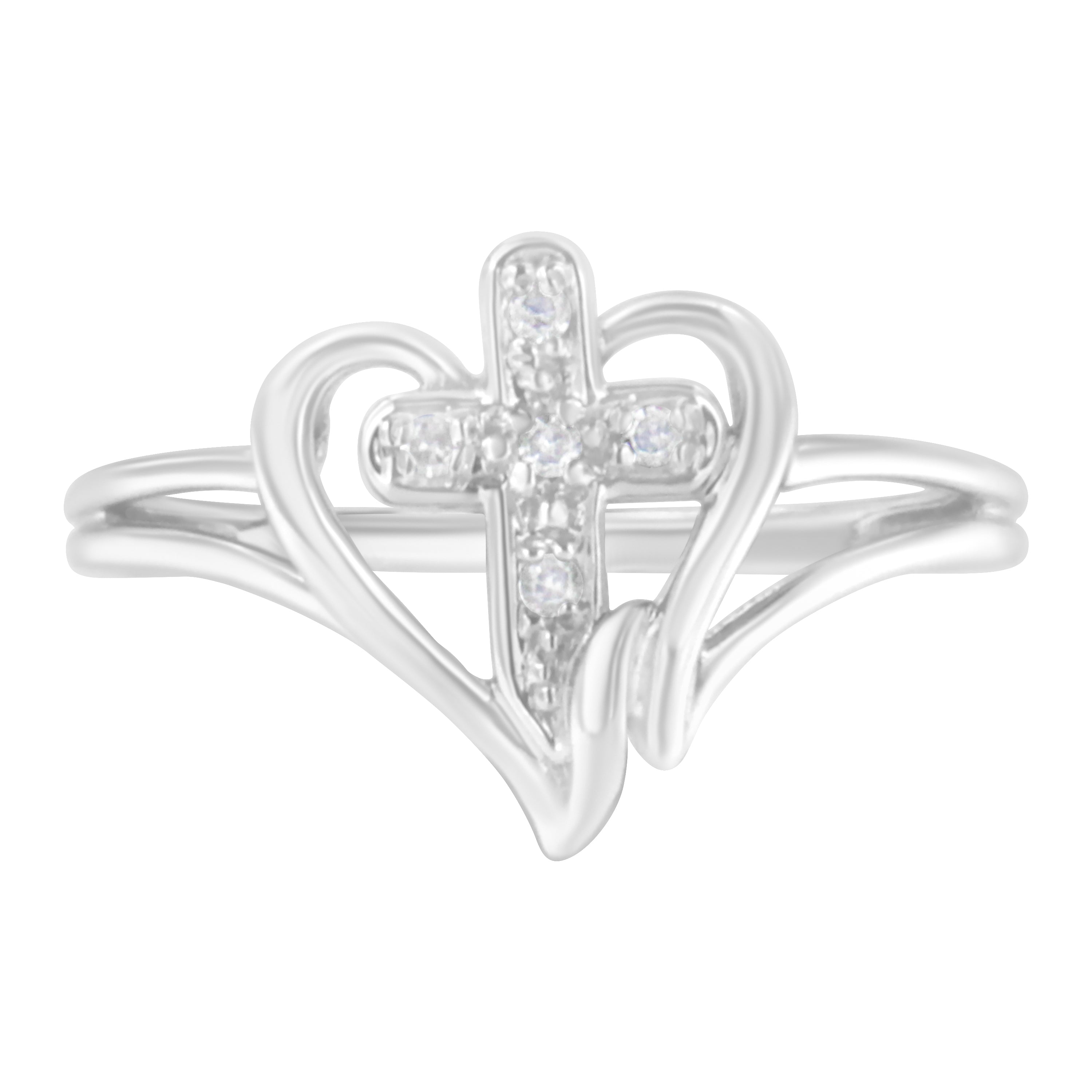 10K White Gold Diamond-Accented Cross & Open Heart Promise Fashion Ring (H-I Color, I1-I2 Clarity) - Size 7 by Bids.com