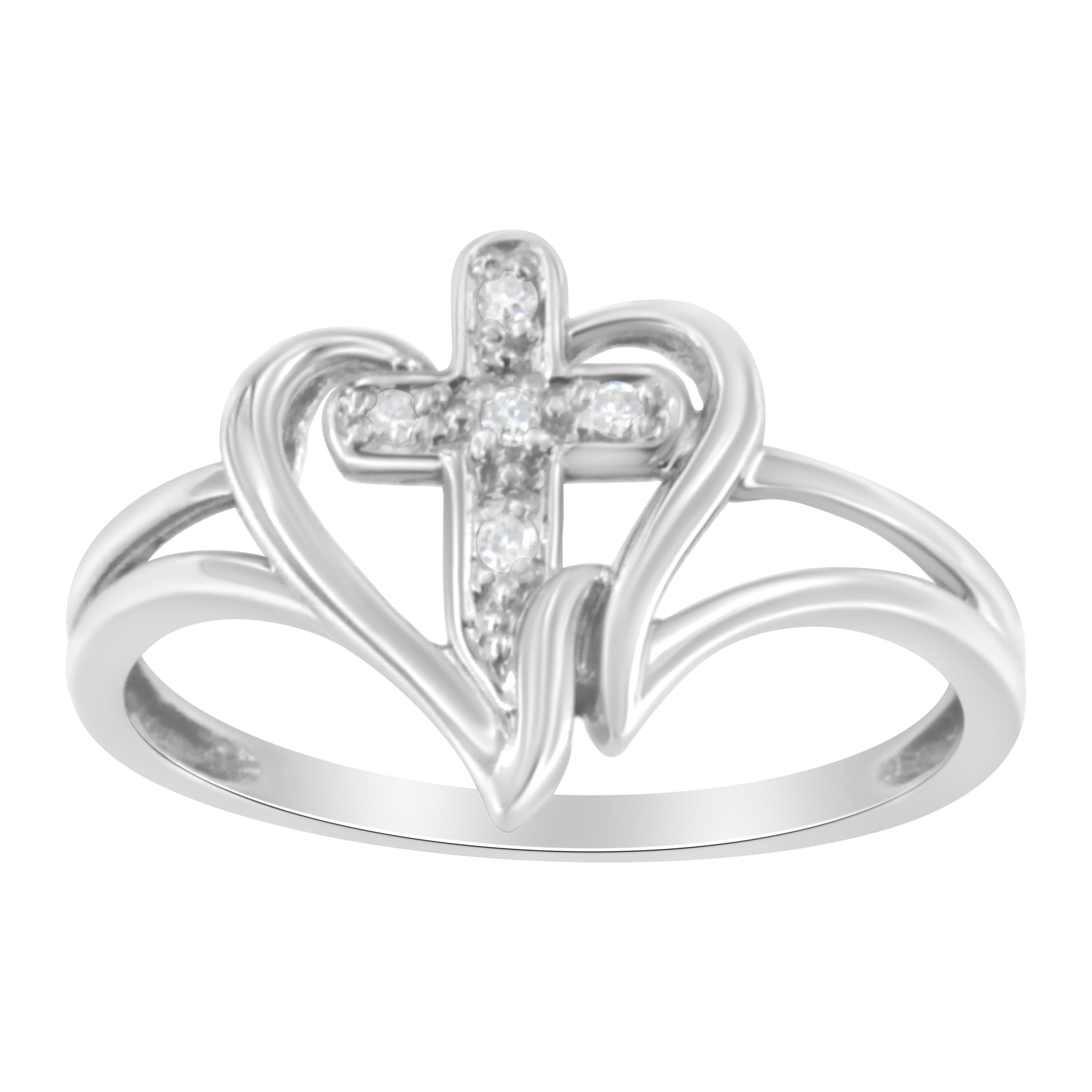 10K White Gold Diamond-Accented Cross & Open Heart Promise Fashion Ring (H-I Color, I1-I2 Clarity) - Size 7 by Bids.com