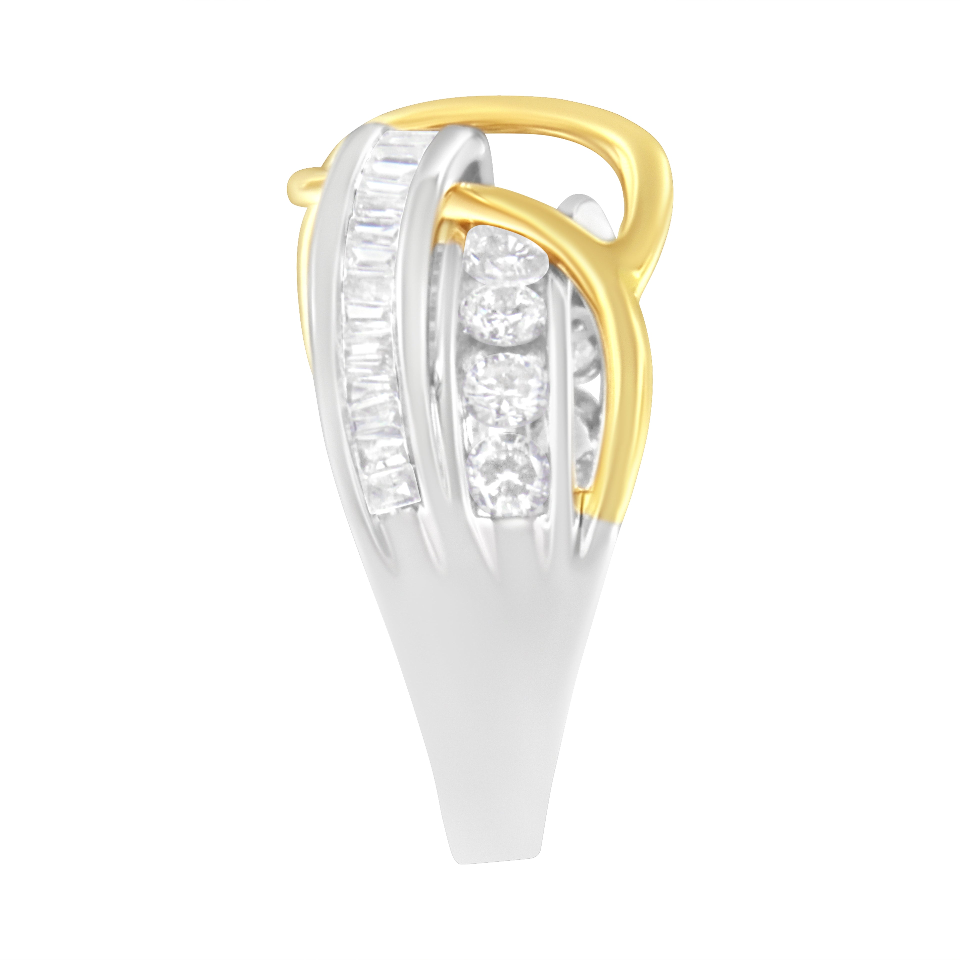10K White and Yellow Gold 1 1/10 cttw Channel-Set Diamond Bypass Band Ring (J Color, I3 Clarity) - Size 7 by Bids.com