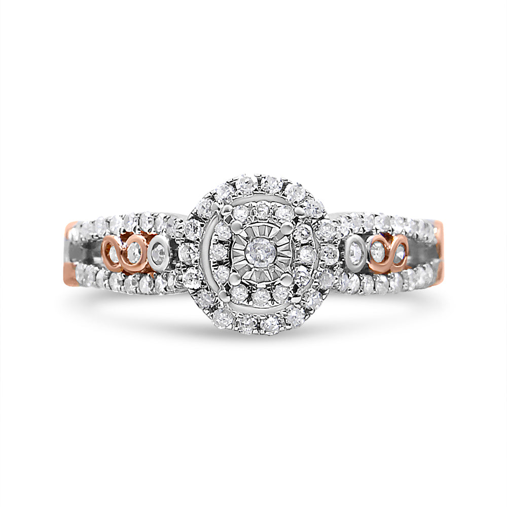 14K Rose Gold Plated .925 Sterling Silver 3/8 Cttw Round Diamond Double Frame Cross-Over Split Shank Engagement Ring (I-J Color, I2-I3 Clarity) - Size 7 by Bids.com