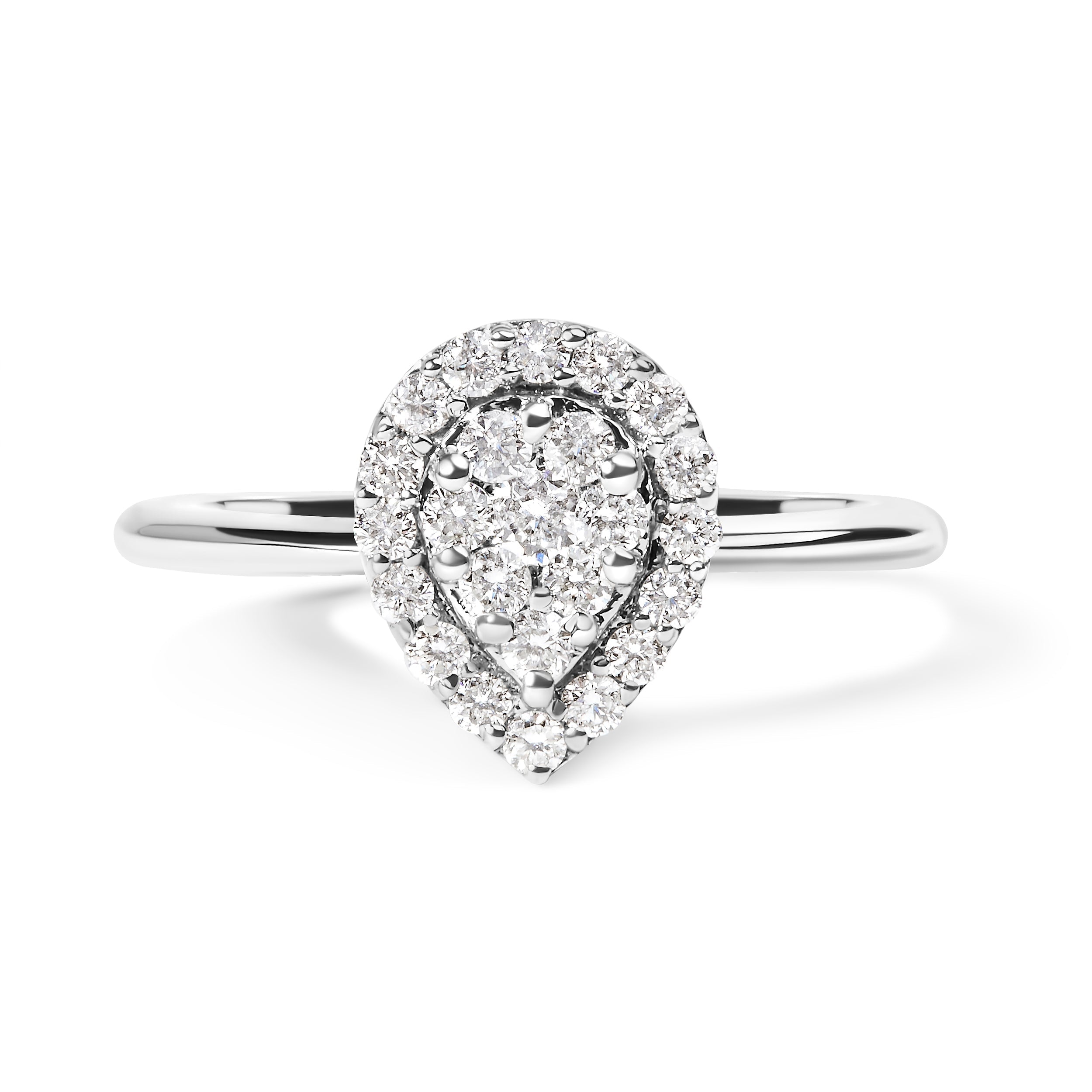 10K White Gold 3/8 Cttw Round-Cut Lab Grown Diamond Cluster Pear Promise Ring (G-H Color, VS2-SI1 Clarity) - Size 7 DestGlow