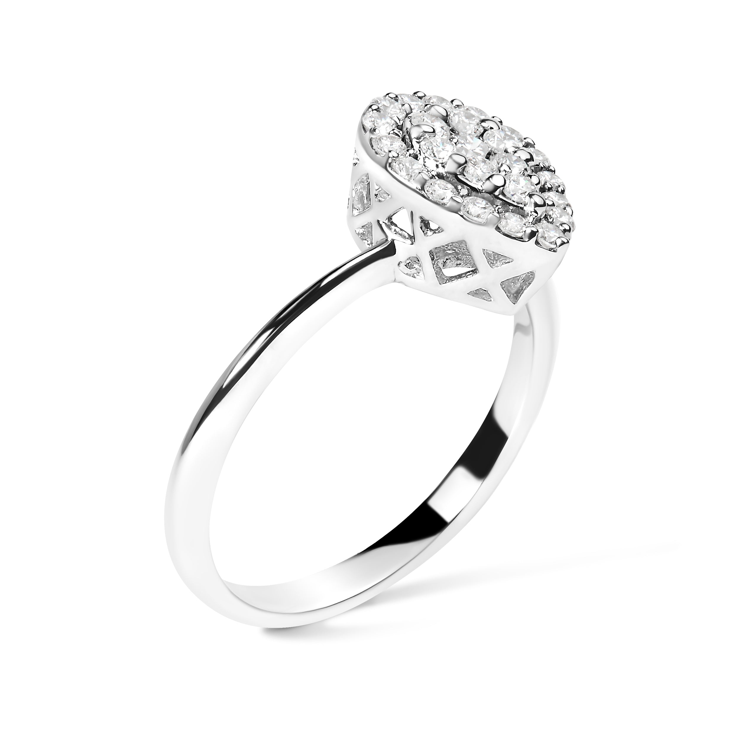 10K White Gold 3/8 Cttw Round-Cut Lab Grown Diamond Cluster Pear Promise Ring (G-H Color, VS2-SI1 Clarity) - Size 7 DestGlow