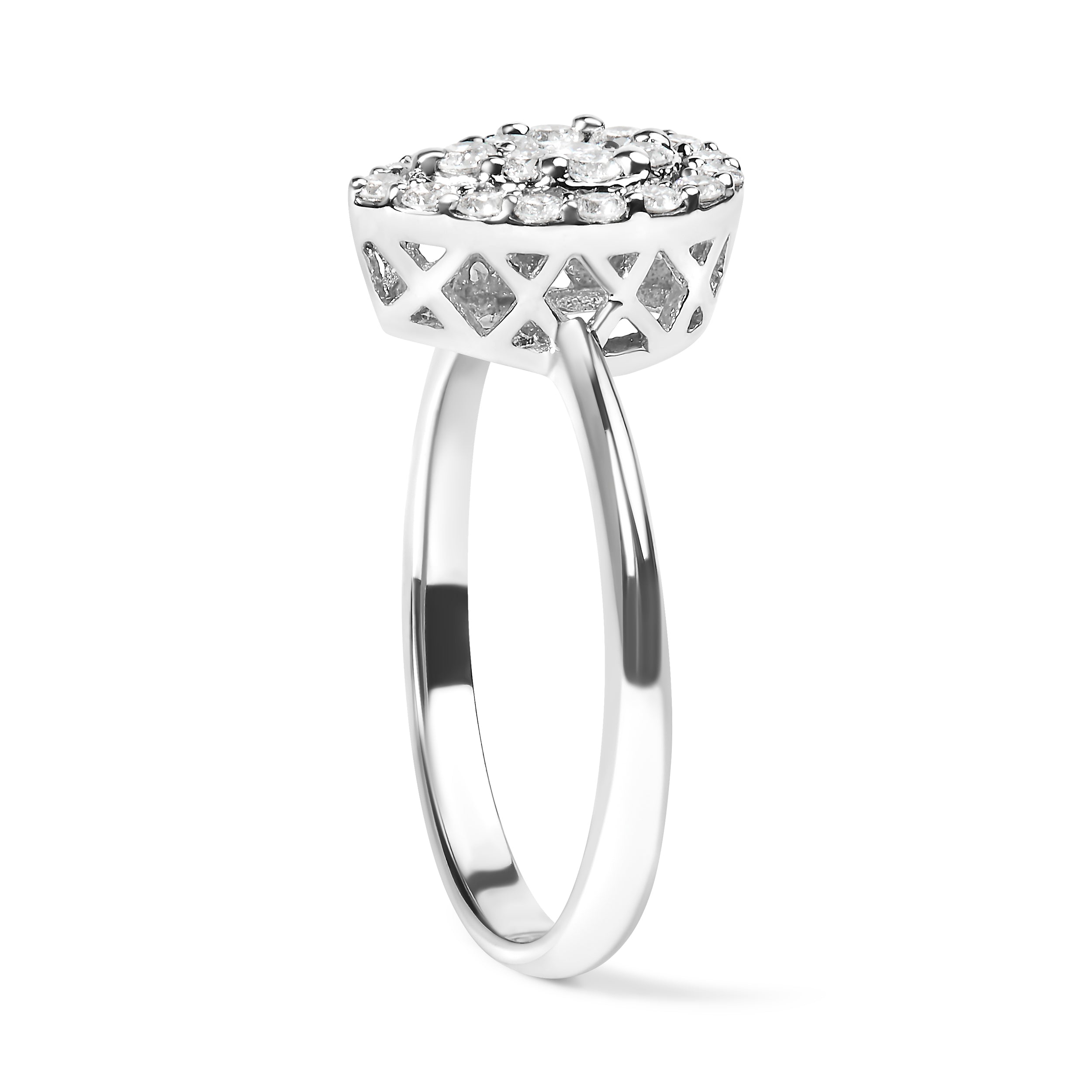 10K White Gold 3/8 Cttw Round-Cut Lab Grown Diamond Cluster Pear Promise Ring (G-H Color, VS2-SI1 Clarity) - Size 7 DestGlow