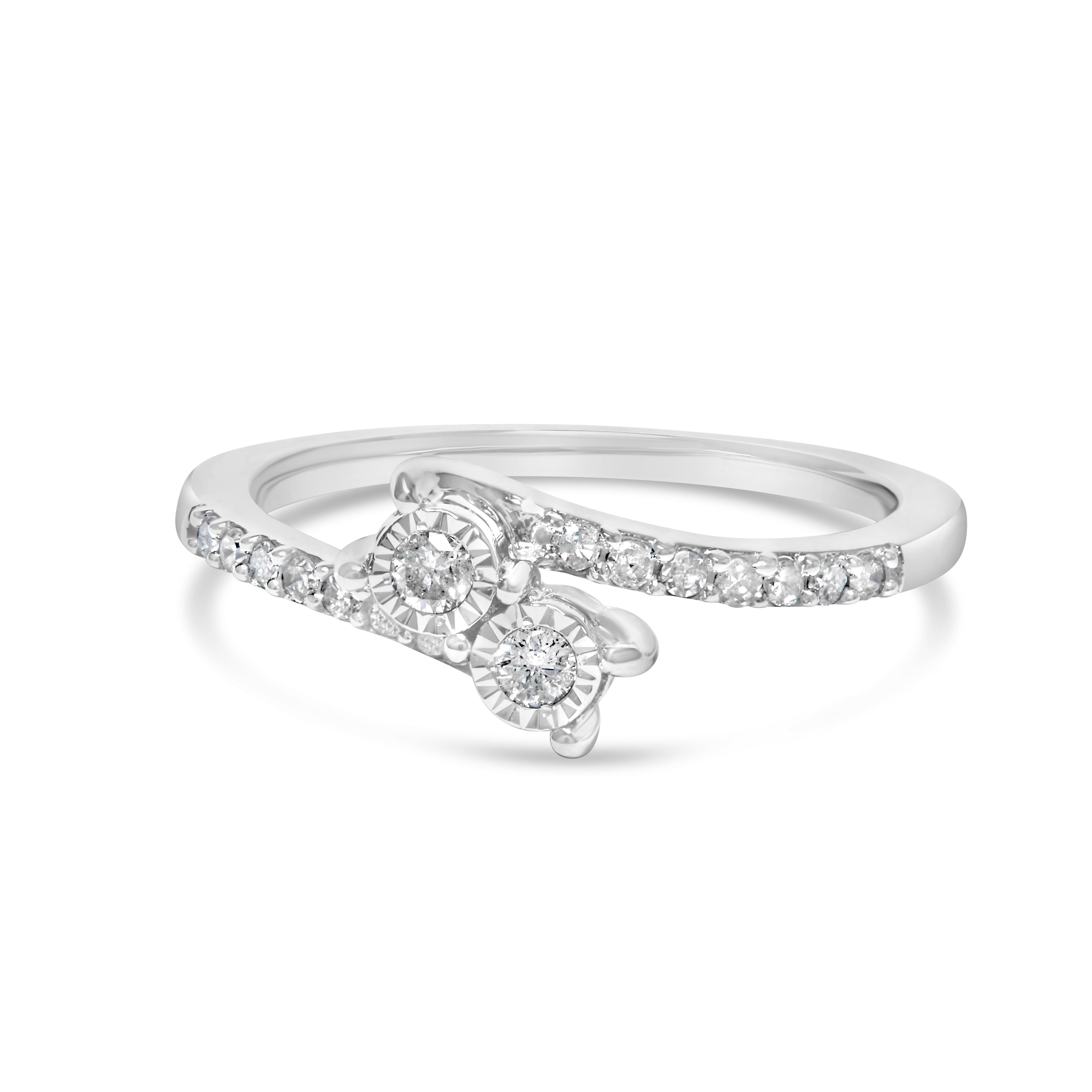 10K White Gold 1/4 Cttw Two-Stone Diamond Bypass Engagement Ring DestGlow