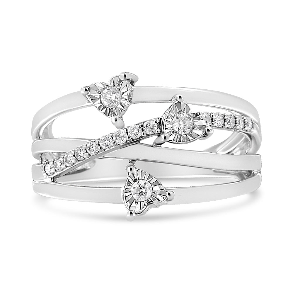 .925 Sterling Silver 1/5 Cttw Miracle-Set Diamond Heart Cross-Over Bypass Ring (I-J Color, I2-I3 Clarity) - Size 7 by Bids.com