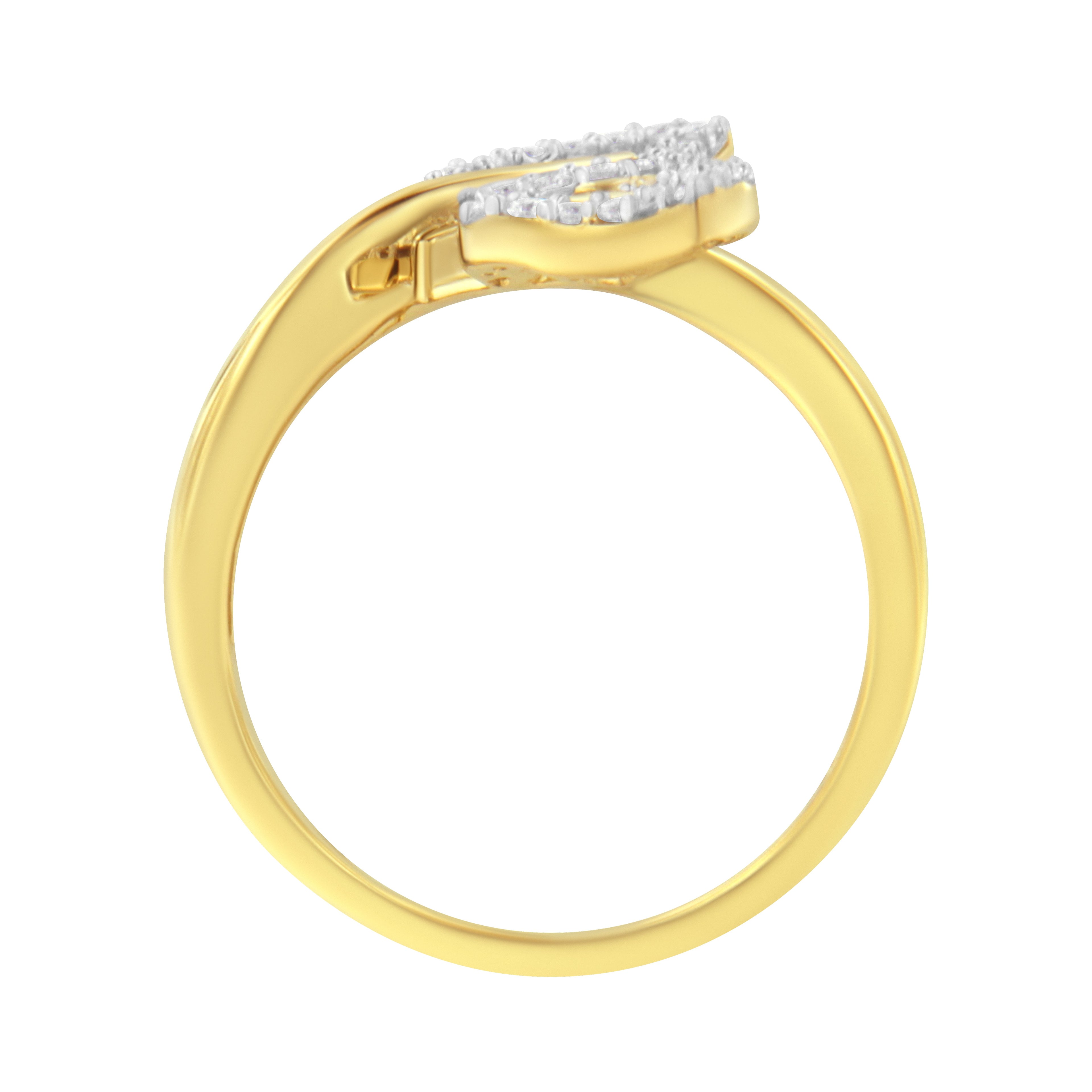 10K Yellow Gold 3/8 Cttw Round and Baguette-Cut Diamond Leaf Cocktail Ring - Size 7 (I-J Color, I1-I2 Clarity) by Bids.com