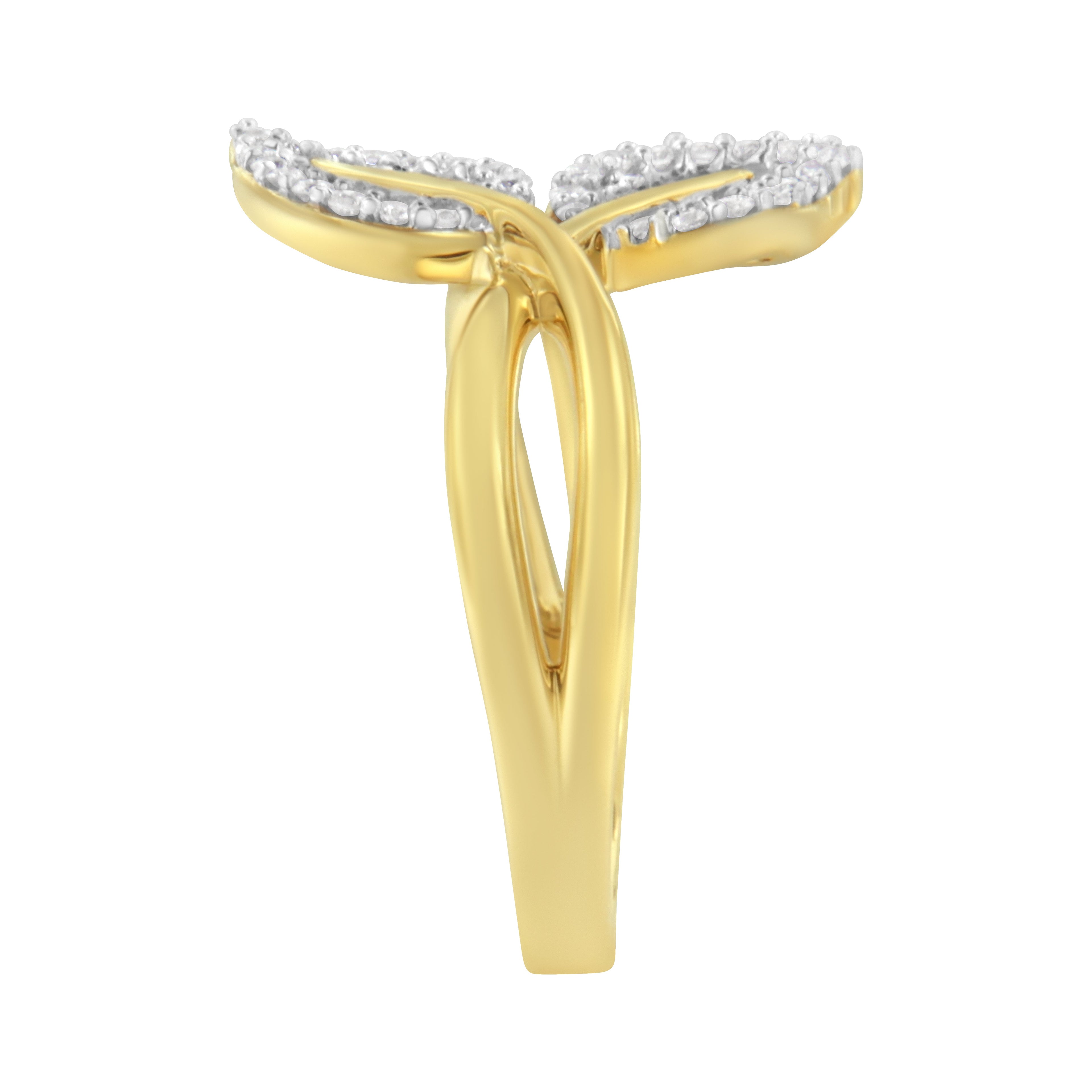 10K Yellow Gold 3/8 Cttw Round and Baguette-Cut Diamond Leaf Cocktail Ring - Size 7 (I-J Color, I1-I2 Clarity) by Bids.com