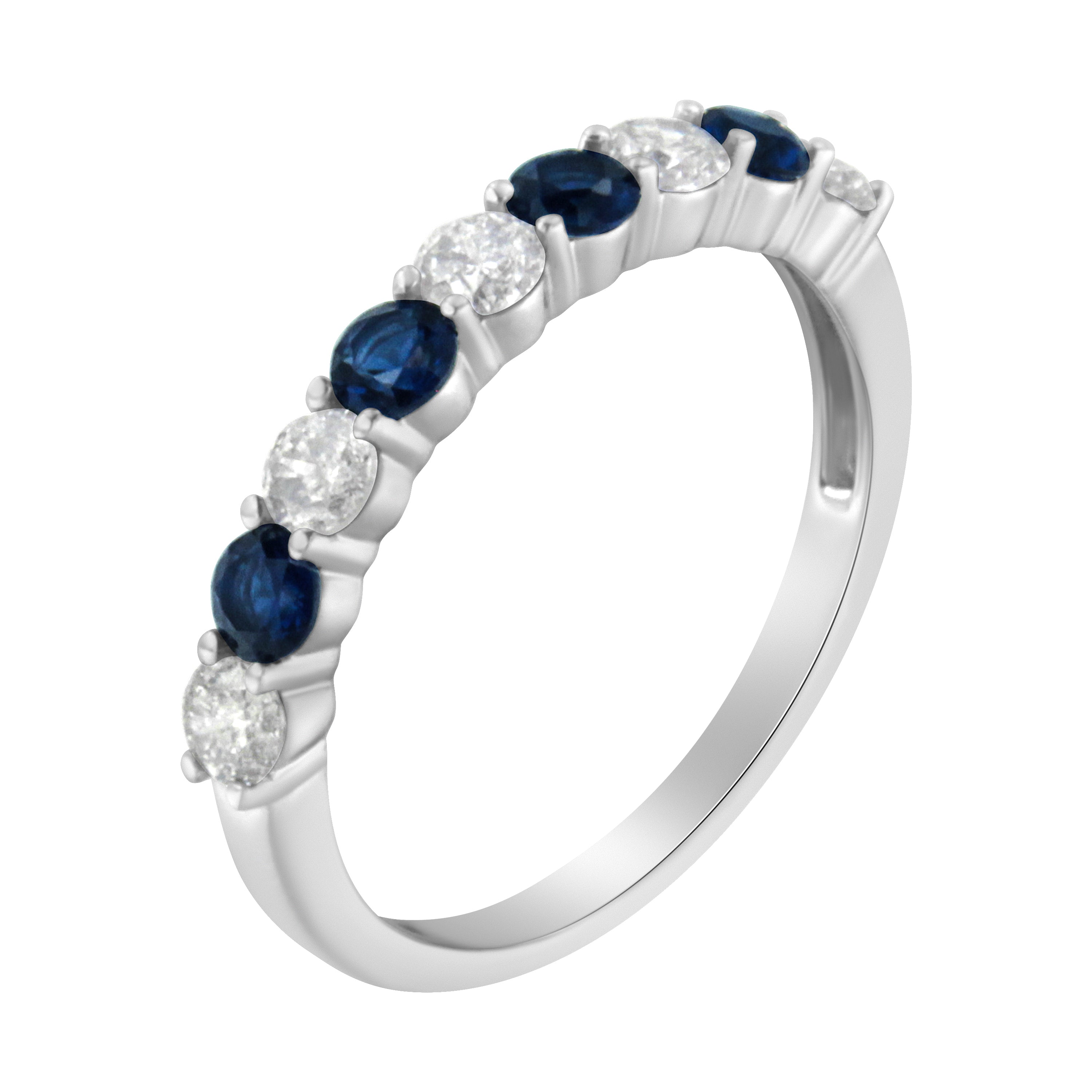10KT White Gold 1/2 cttw Diamond and 3MM Created Blue Sapphire Gemstone Band Ring (H-I, I1-I2) - Size 7 by Bids.com