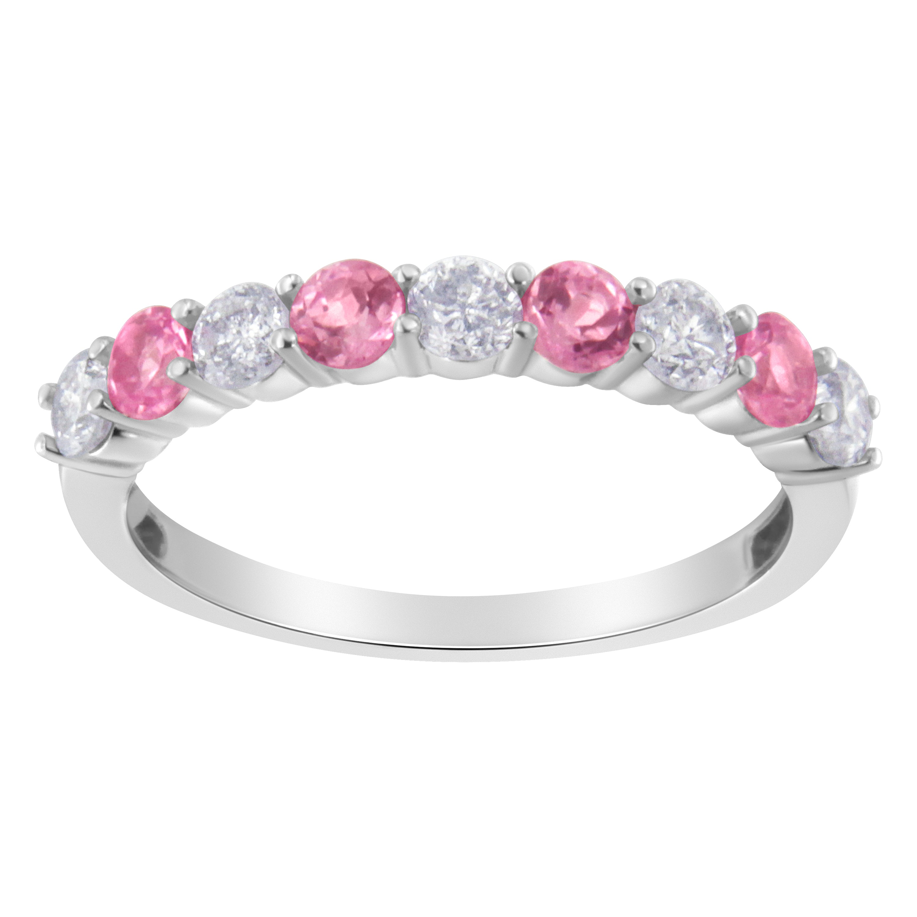 10KT White Gold 1/2 cttw Diamond and 3MM Created Blue Sapphire Gemstone Band Ring (H-I, I1-I2) - Size 7 by Bids.com