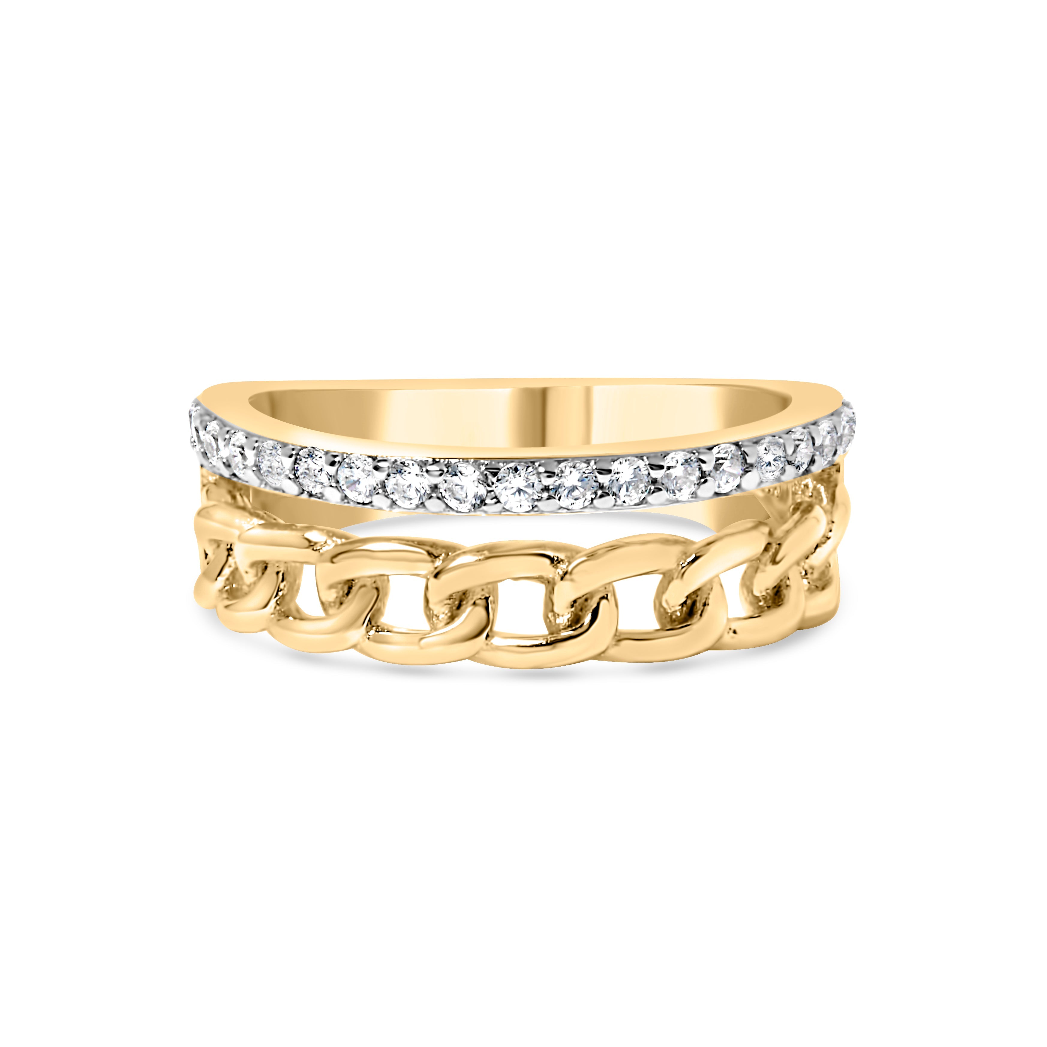 10K Yellow Gold 1/5 Cttw Diamond Cuban Link Ring Band (I-J Color, I2-I3 Clarity) - Size 7 by Bids.com