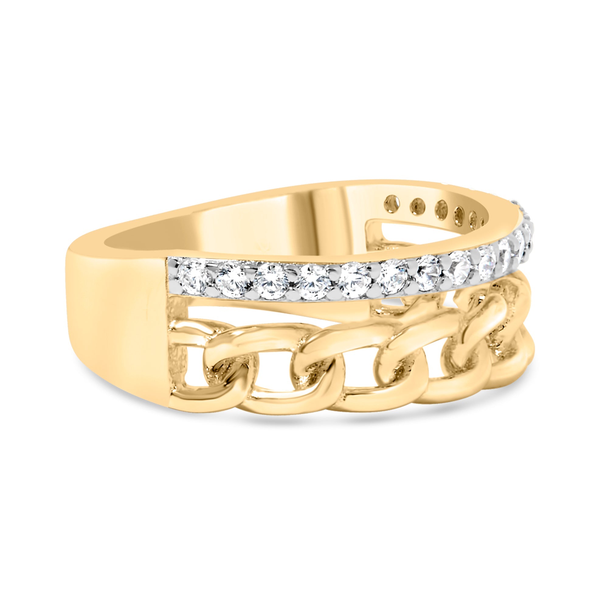 10K Yellow Gold 1/5 Cttw Diamond Cuban Link Ring Band (I-J Color, I2-I3 Clarity) - Size 7 by Bids.com