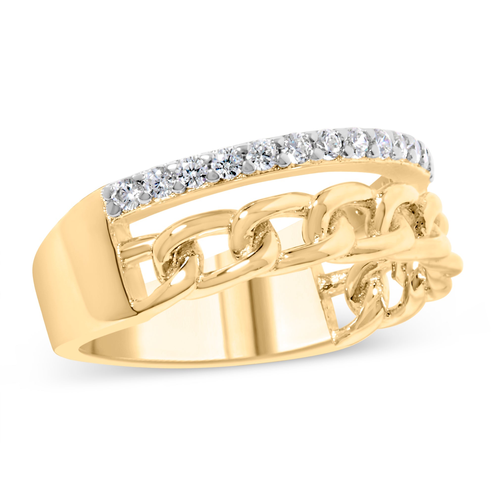10K Yellow Gold 1/5 Cttw Diamond Cuban Link Ring Band (I-J Color, I2-I3 Clarity) - Size 7 by Bids.com