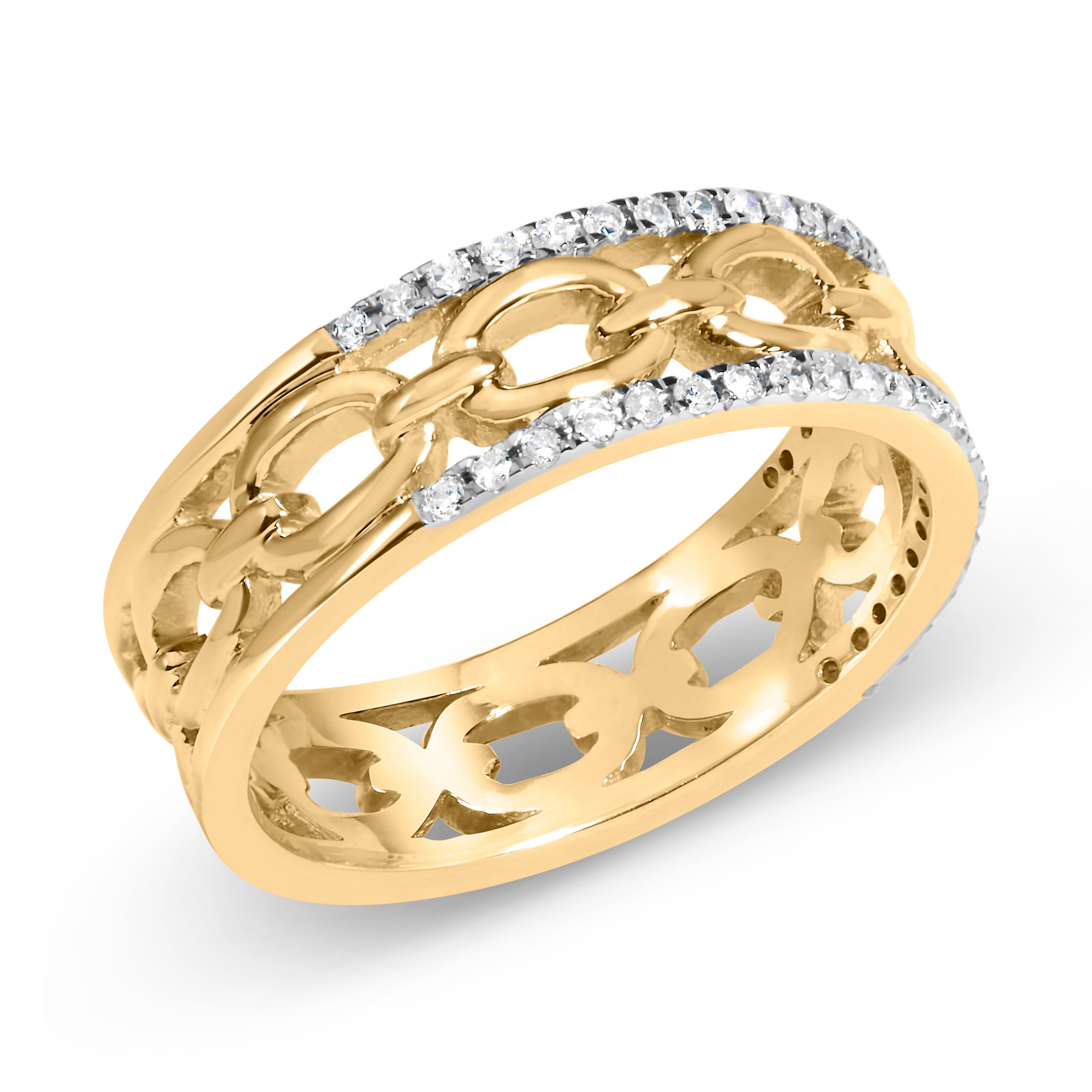 10K Yellow Gold 1/5 Cttw Diamond Two Row Cuban Link Ring (I-J Color, I2-I3 Clarity) - Size 7 by Bids.com