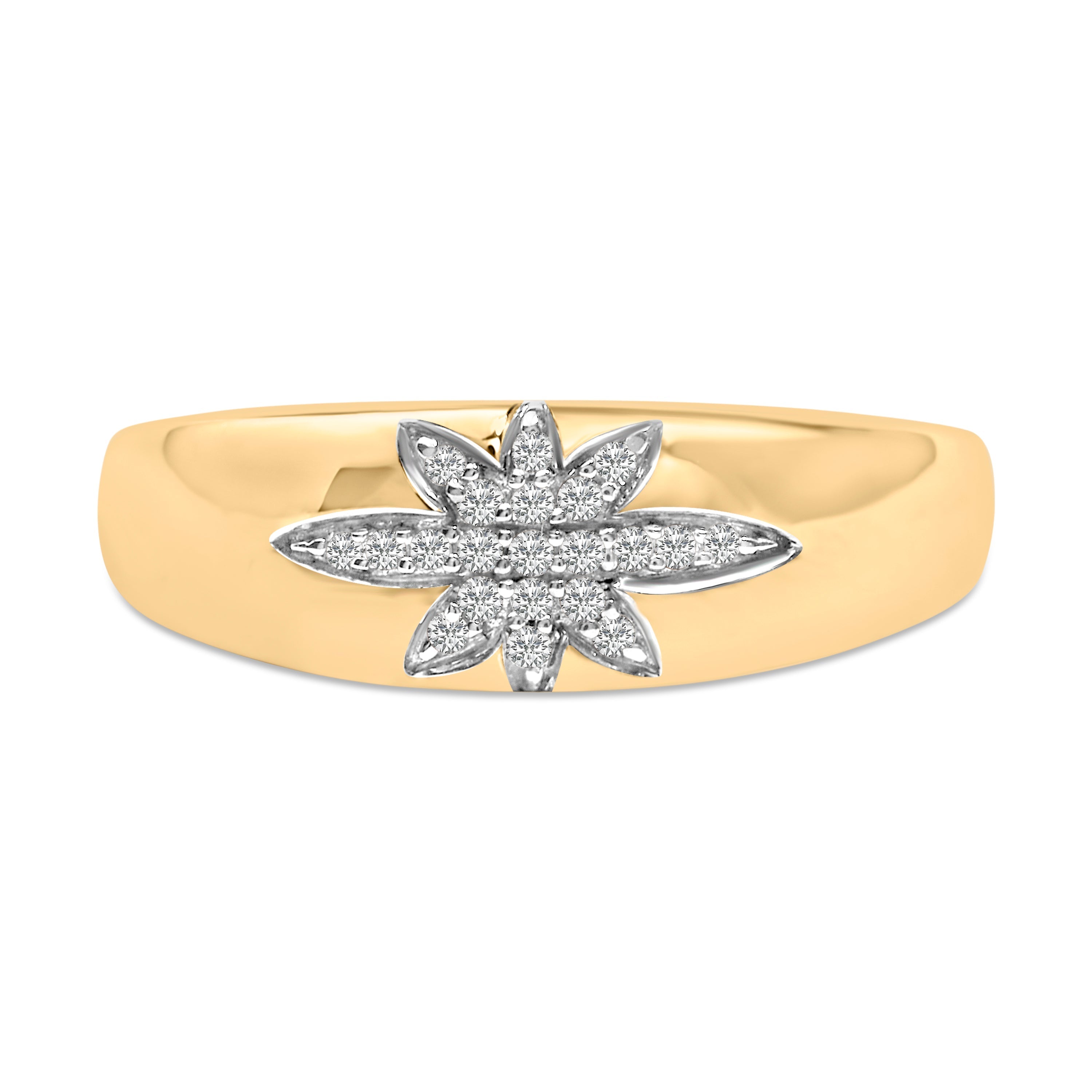 18K Yellow Gold 1/10 Cttw Diamond Star Burst Inlay Ring DestGlow