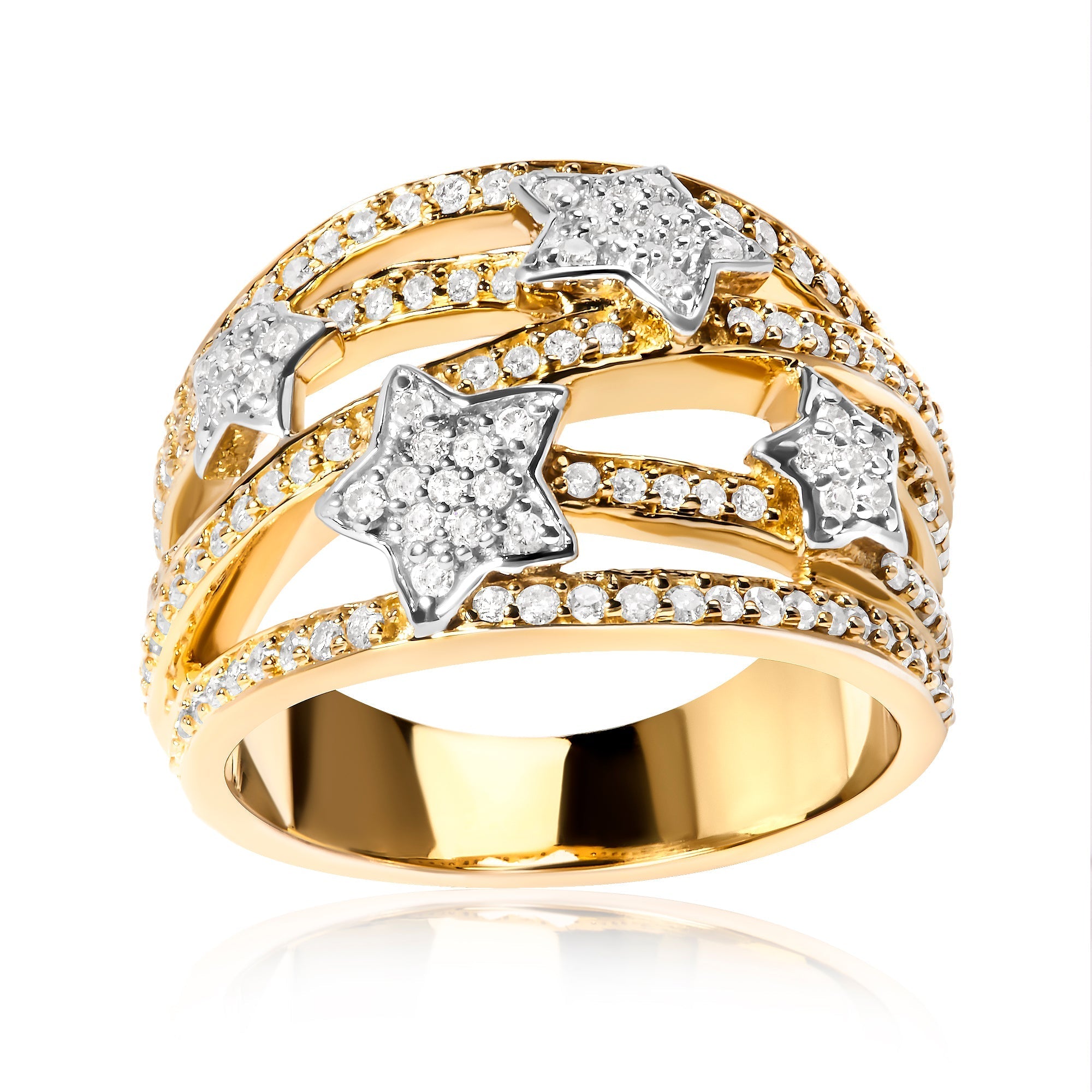 18K Yellow Gold Plated .925 Sterling Silver 3/4 Cttw Diamond Star and Galaxy Ring Band DestGlow
