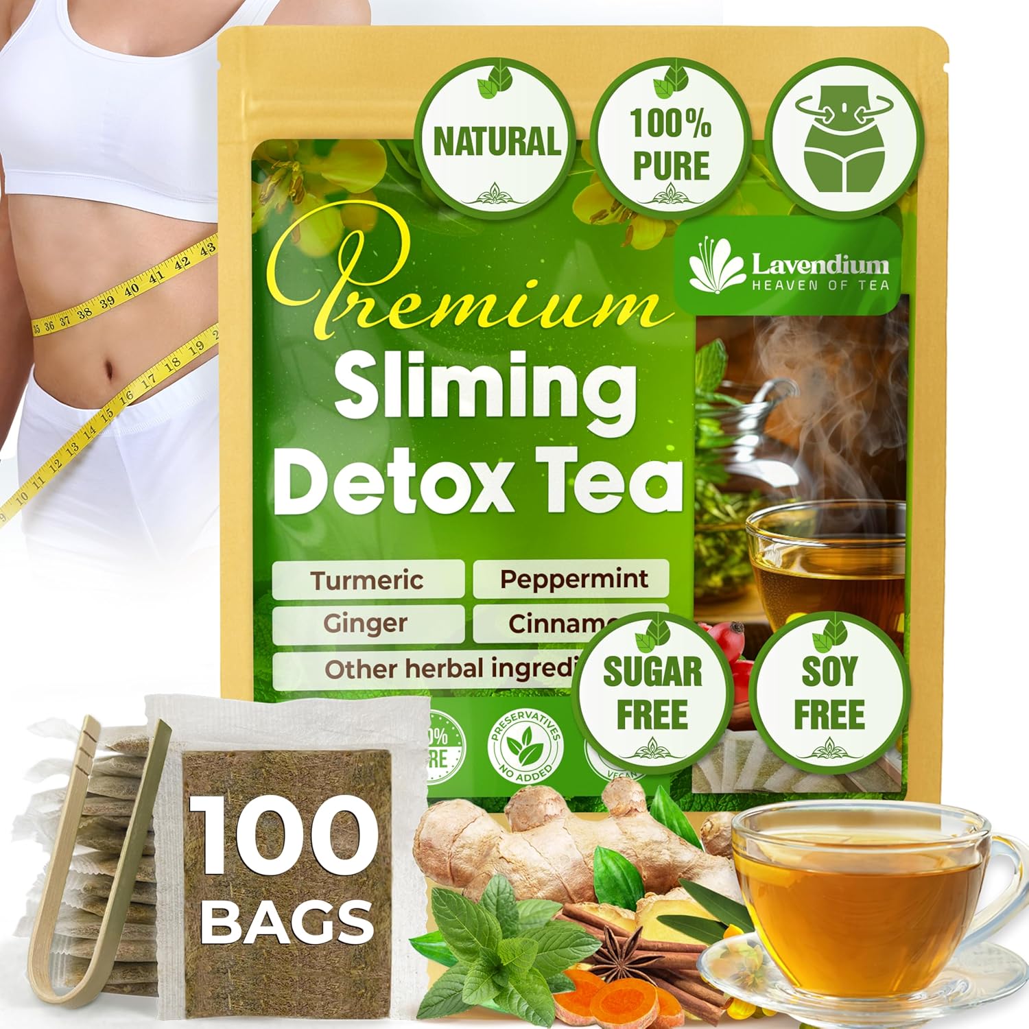 SIimming Detox Tea Caffeine Free - Herbal Tea with Chamomile, Hibiscus Tea & Ginger Root by FreshDrinkUS - Natural and Premium Herbal Tea