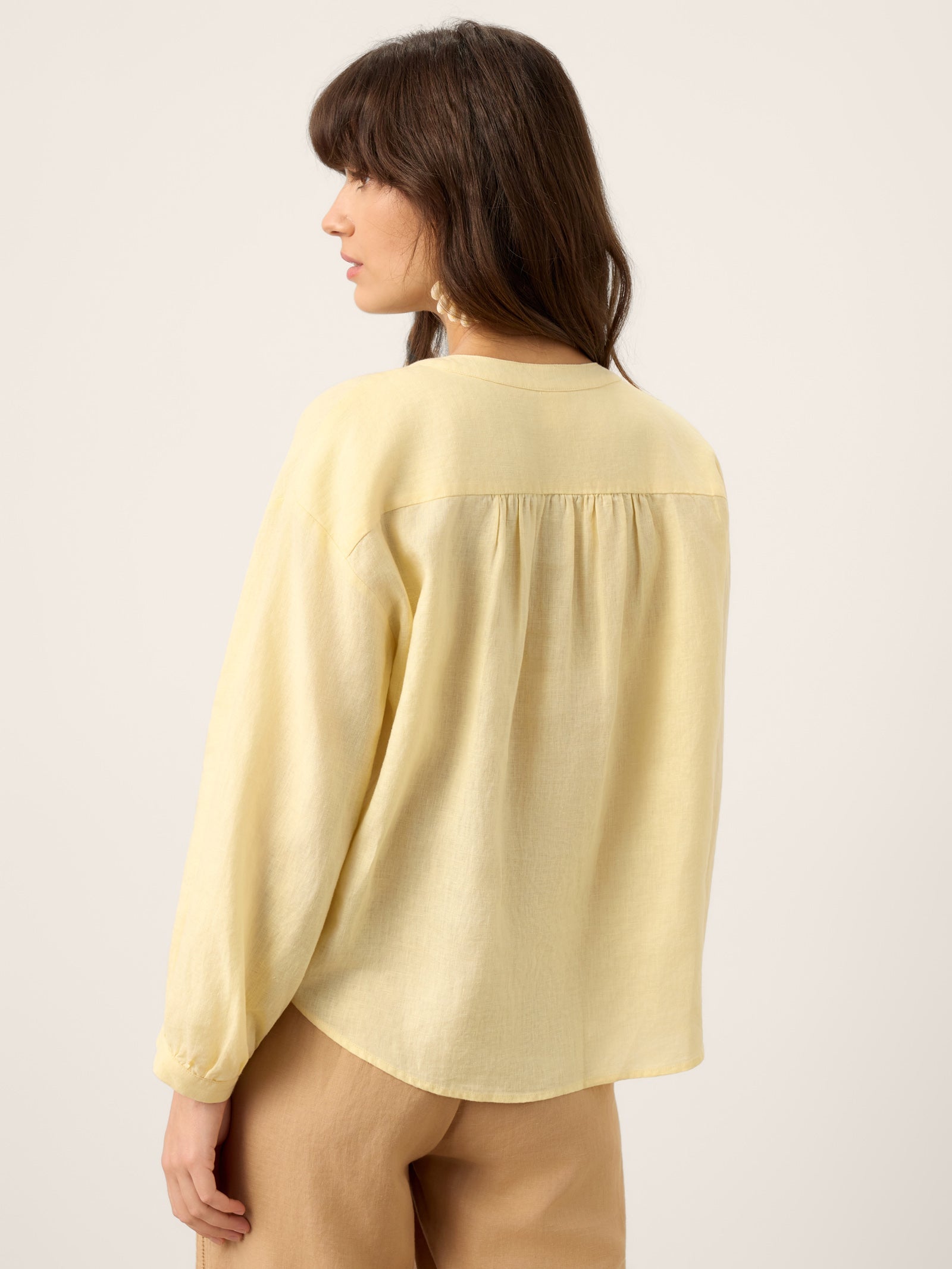 100% Linen Lace-Up Shirred Lantern Sleeve Blouse DOROTHEA DestGlow