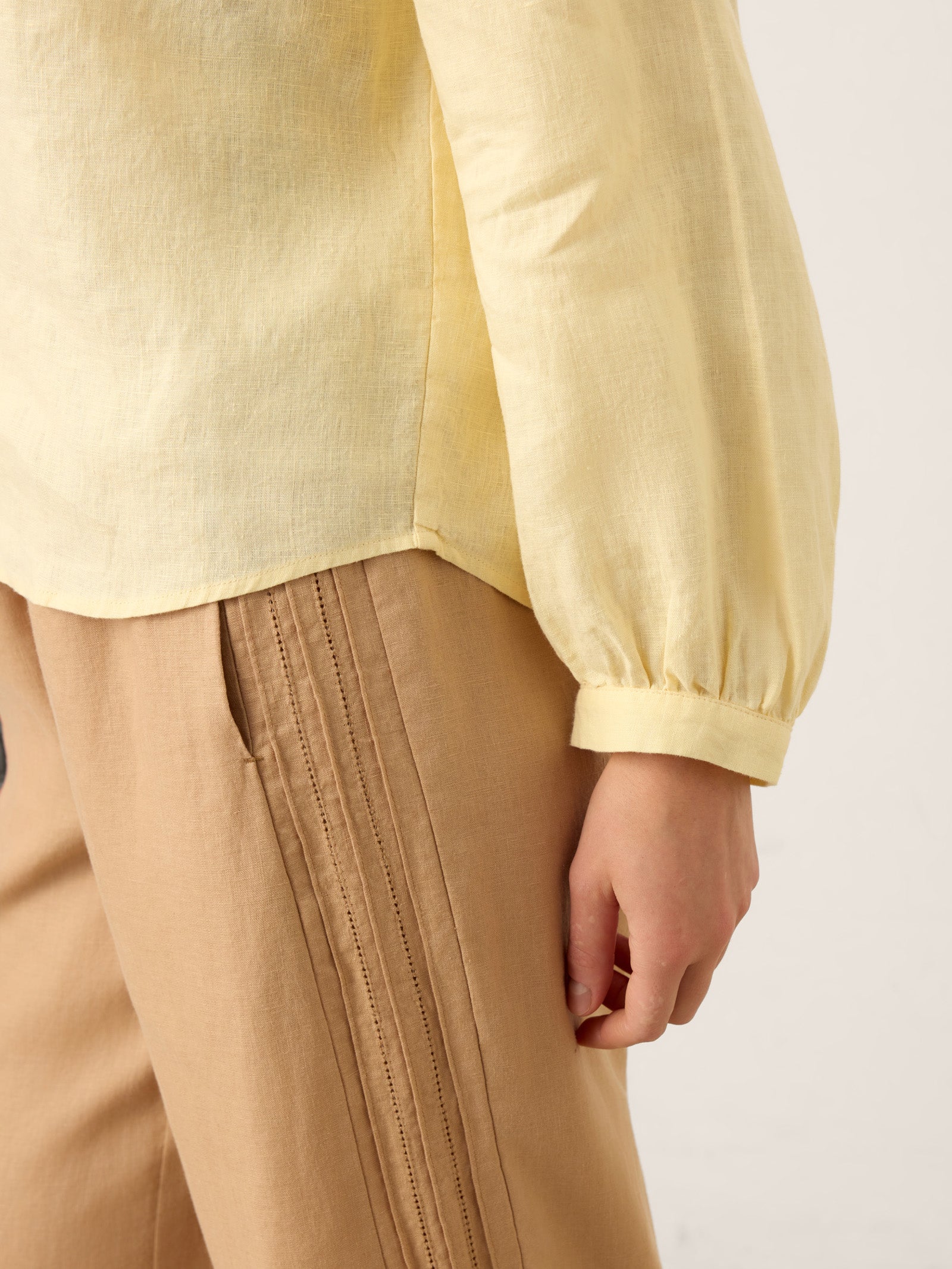 100% Linen Lace-Up Shirred Lantern Sleeve Blouse DOROTHEA DestGlow