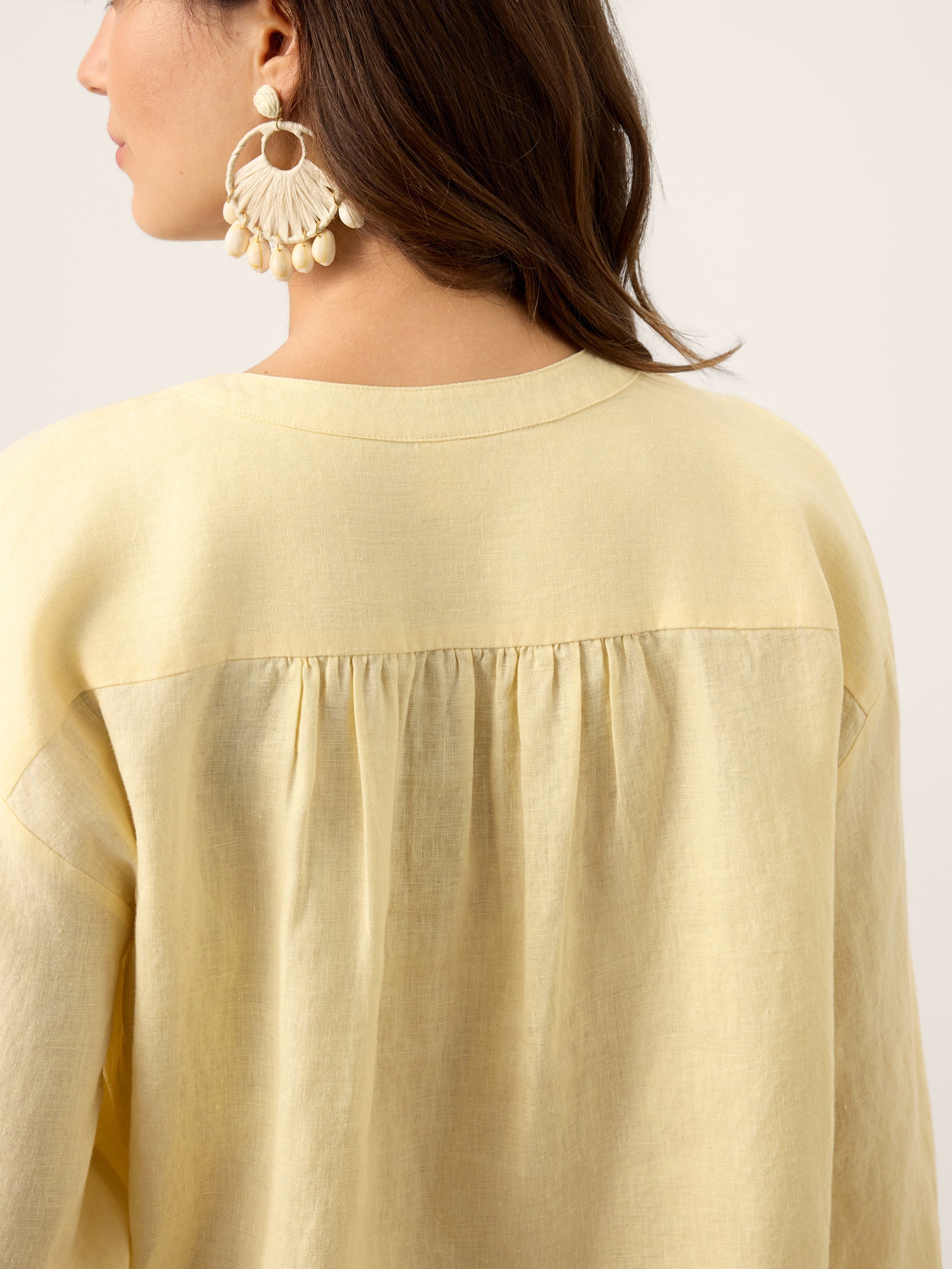 100% Linen Lace-Up Shirred Lantern Sleeve Blouse DOROTHEA DestGlow