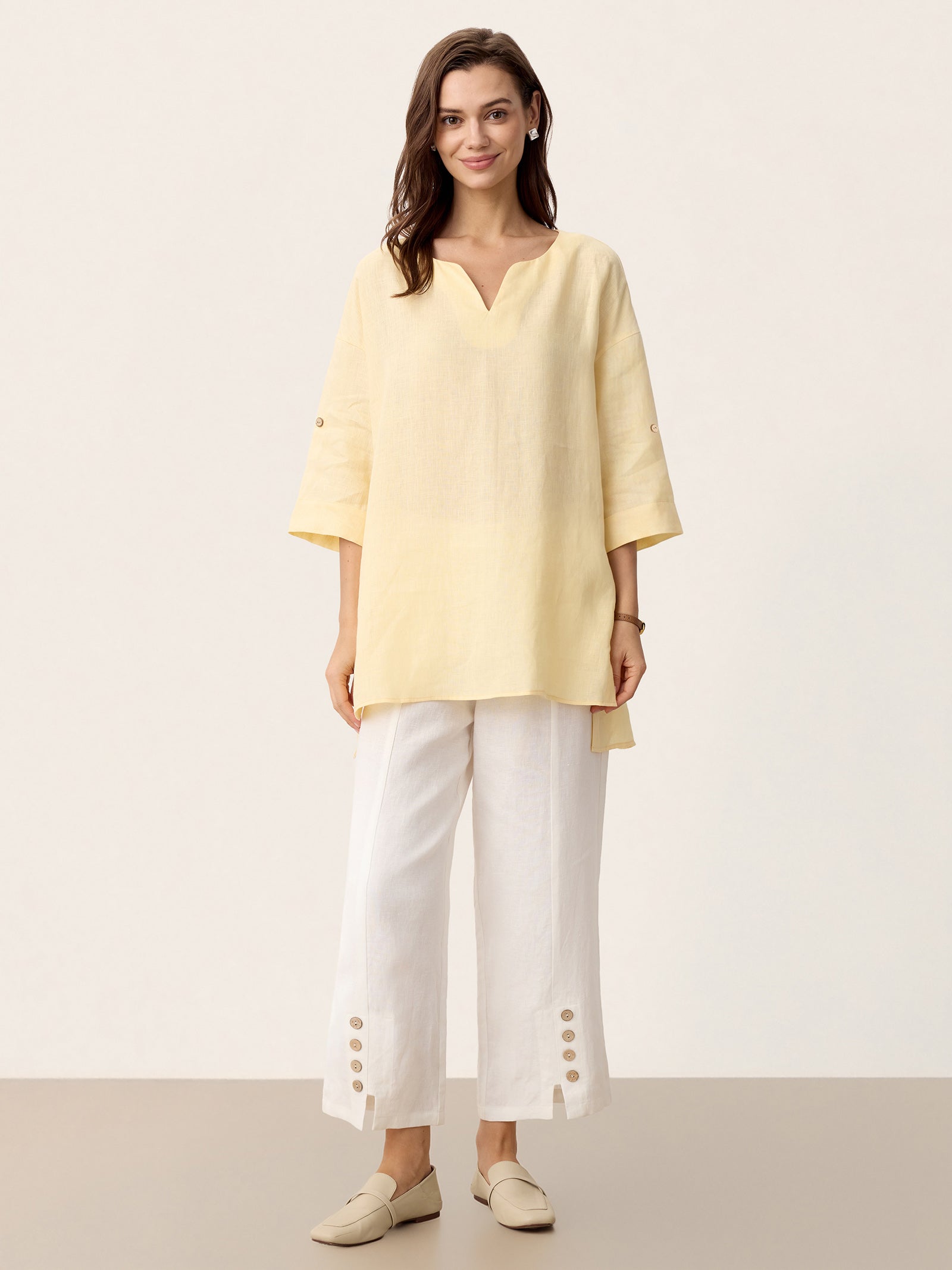 100% Linen Curved-Hem Oversized Top DAPHNEA DestGlow