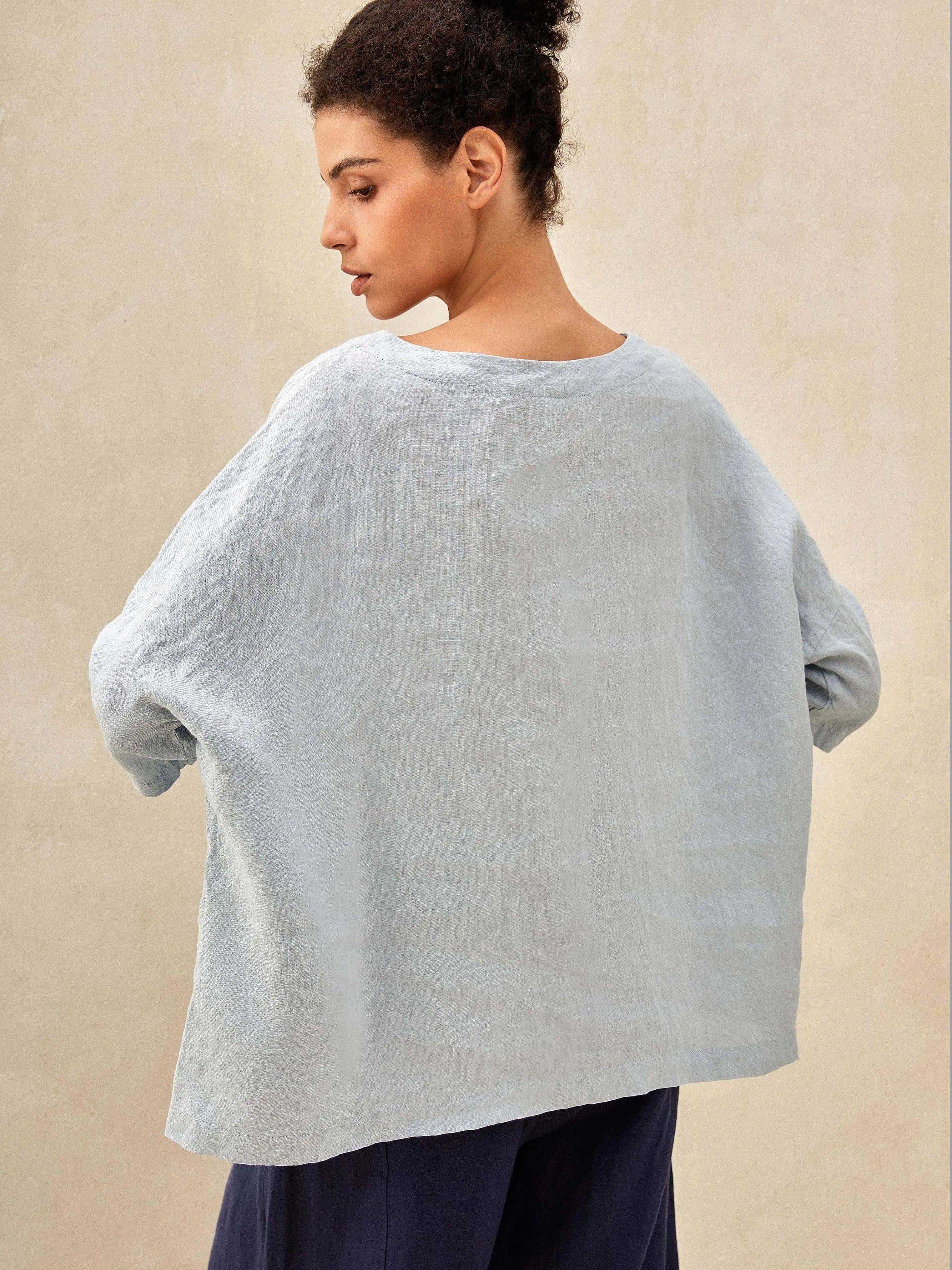 100% Linen Boatneck 3/4 Length Sleeve Top AURORA by LINTICO