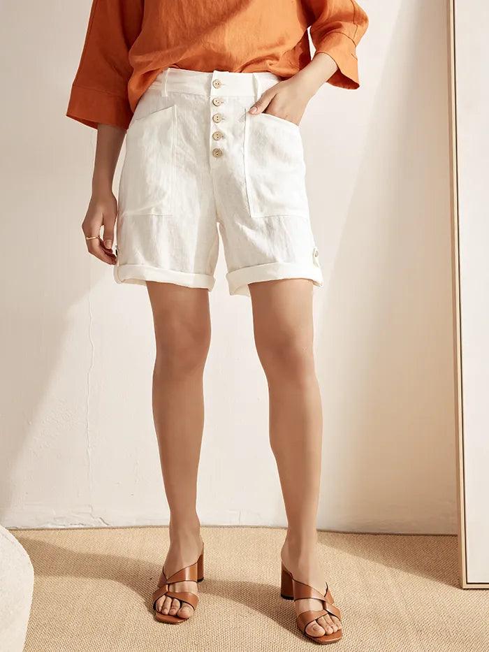 Linen Button-Fly Quarter Shorts LUCY by LINTICO