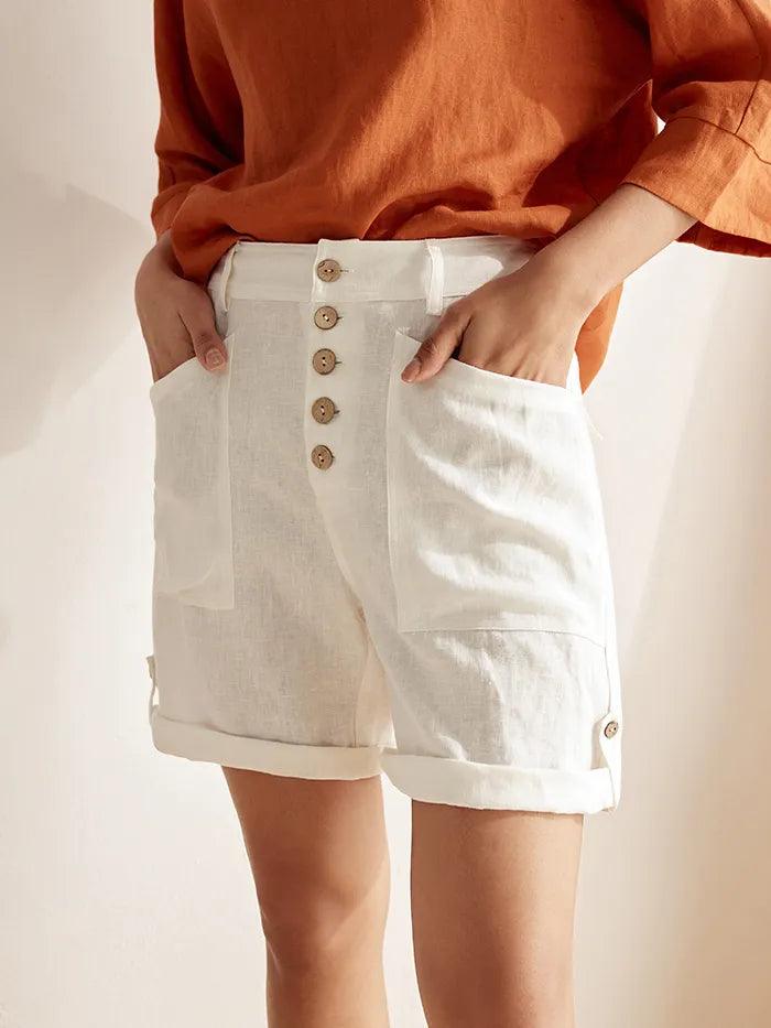 Linen Button-Fly Quarter Shorts LUCY by LINTICO