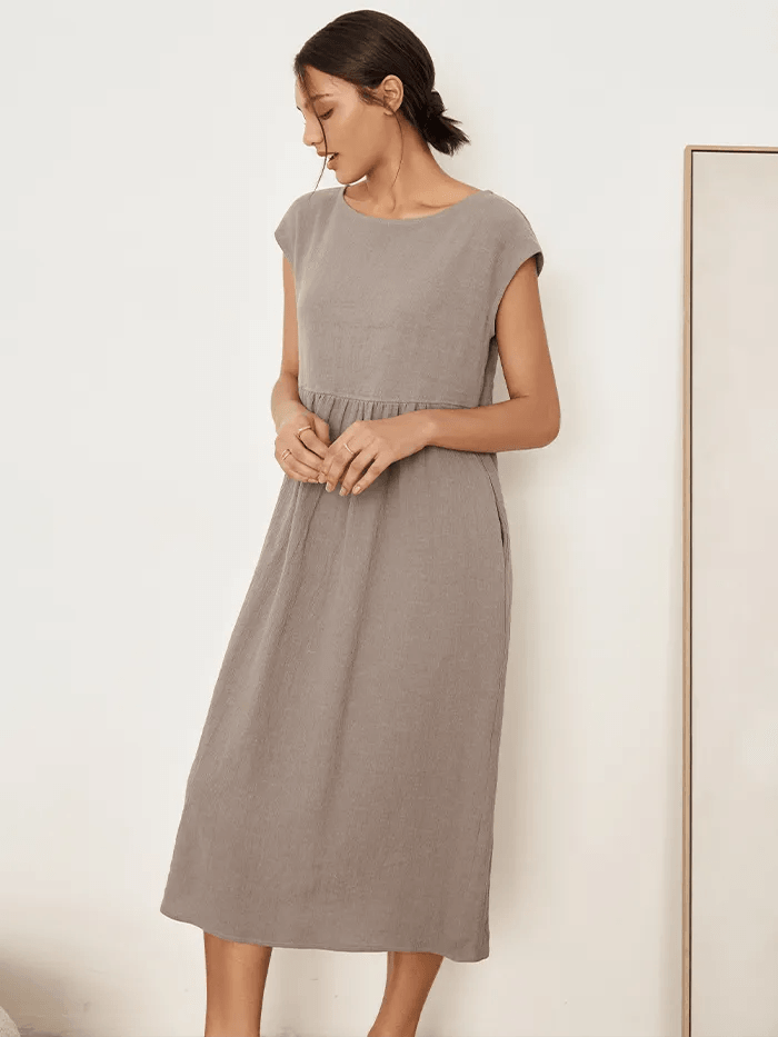 Linen Striped Cap Sleeve Washed Maxi Dress JOAN by LINTICO