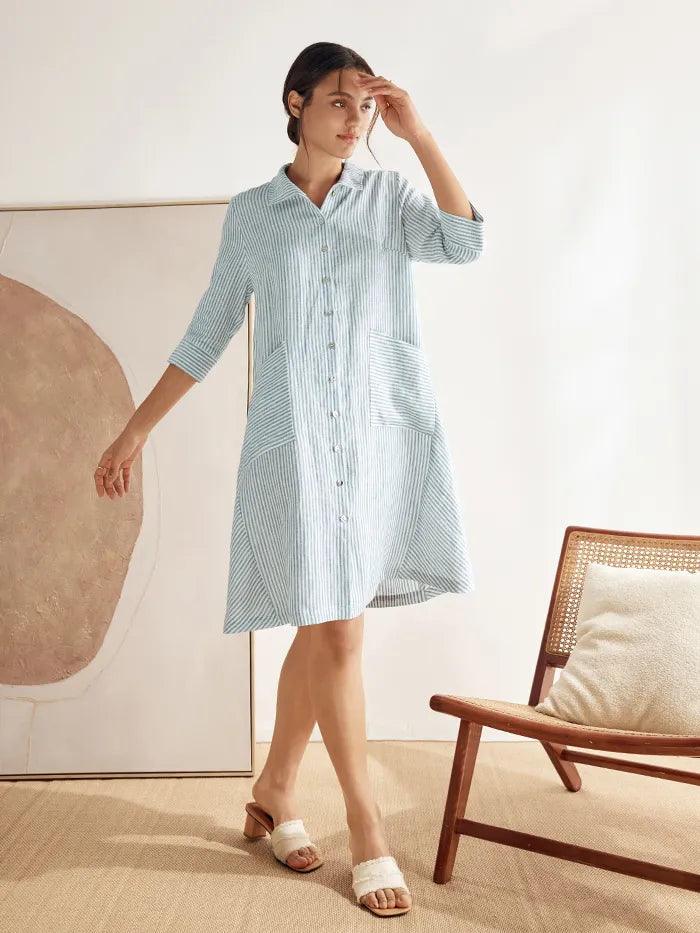 100% Linen Shirt Dress MADISON DestGlow
