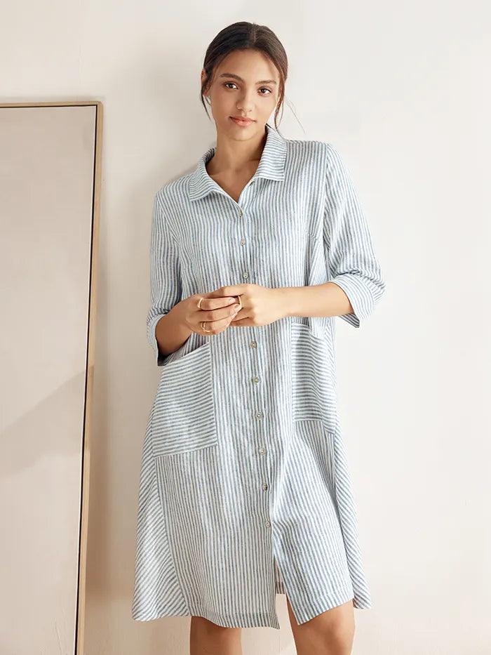100% Linen Shirt Dress MADISON DestGlow