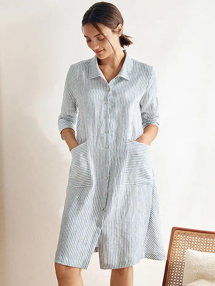 100% Linen Shirt Dress MADISON DestGlow
