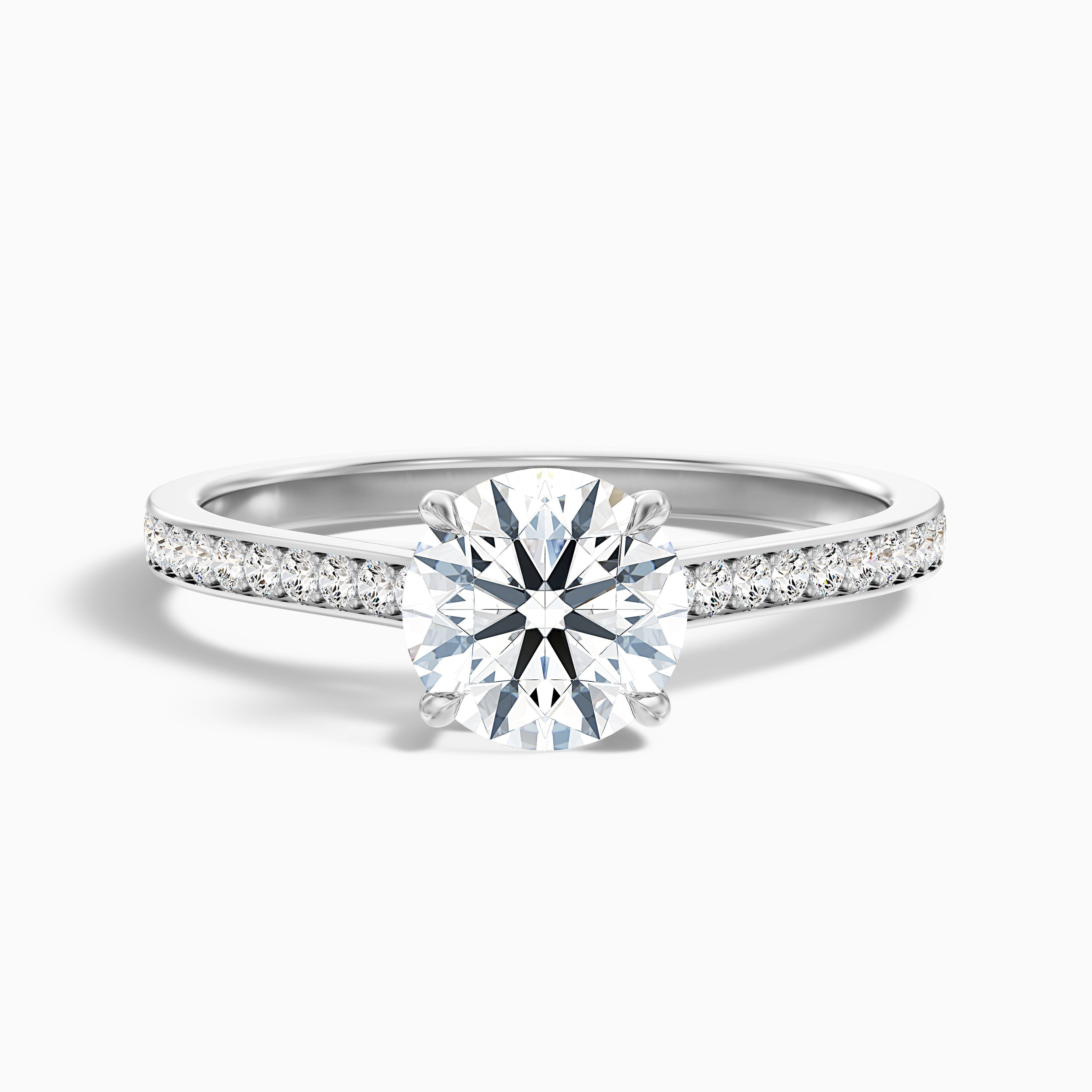 Sofia 4 Carat Round Side Stone Pave Lab Grown Diamond Ring in 18k Yellow Gold