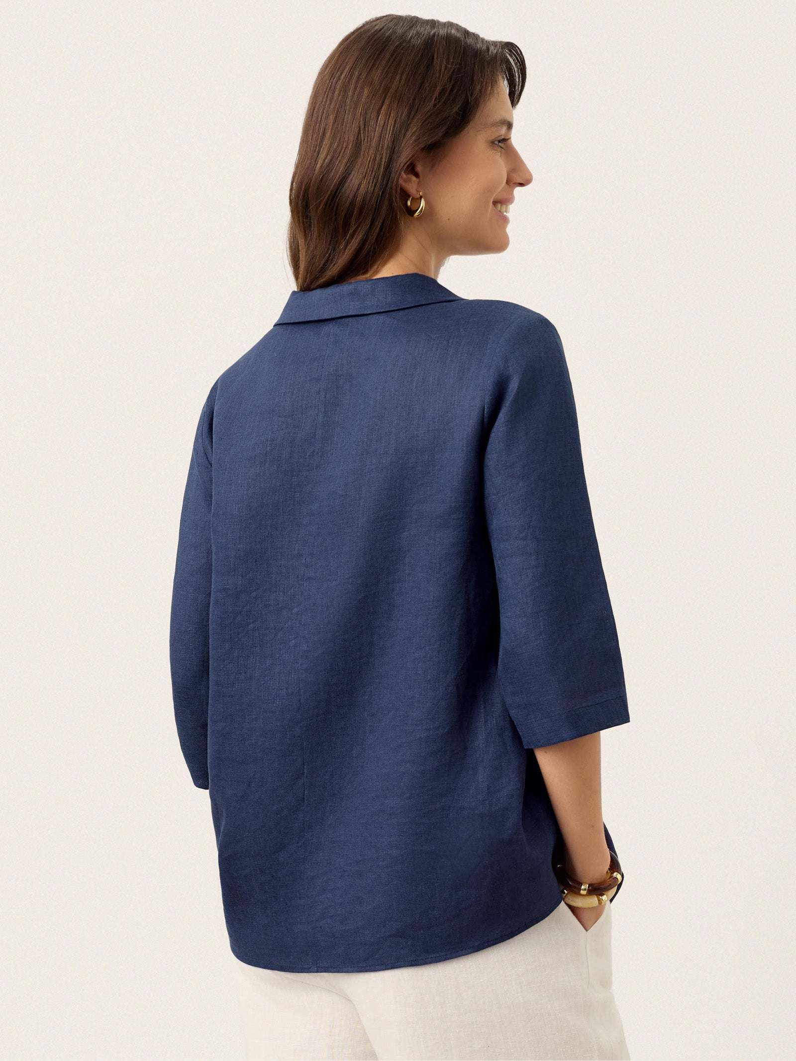 100% Linen Asymmetric Collar Inverted Pleat Top OTTILIE DestGlow