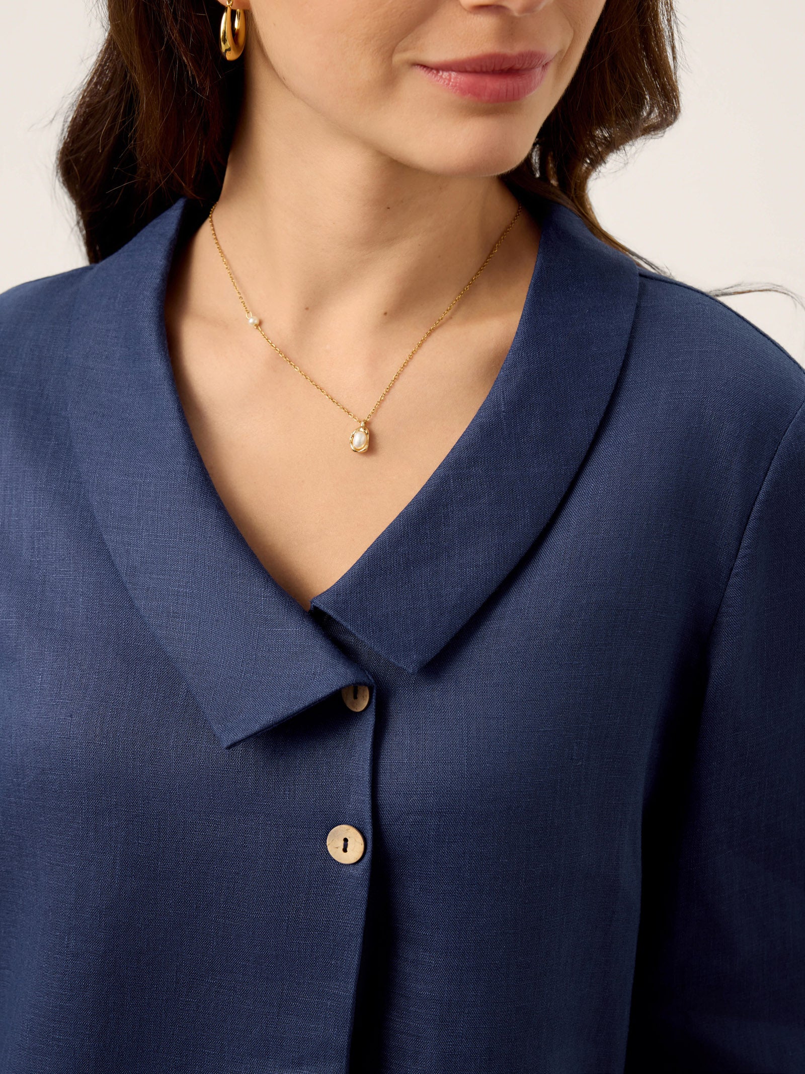 100% Linen Asymmetric Collar Inverted Pleat Top OTTILIE DestGlow