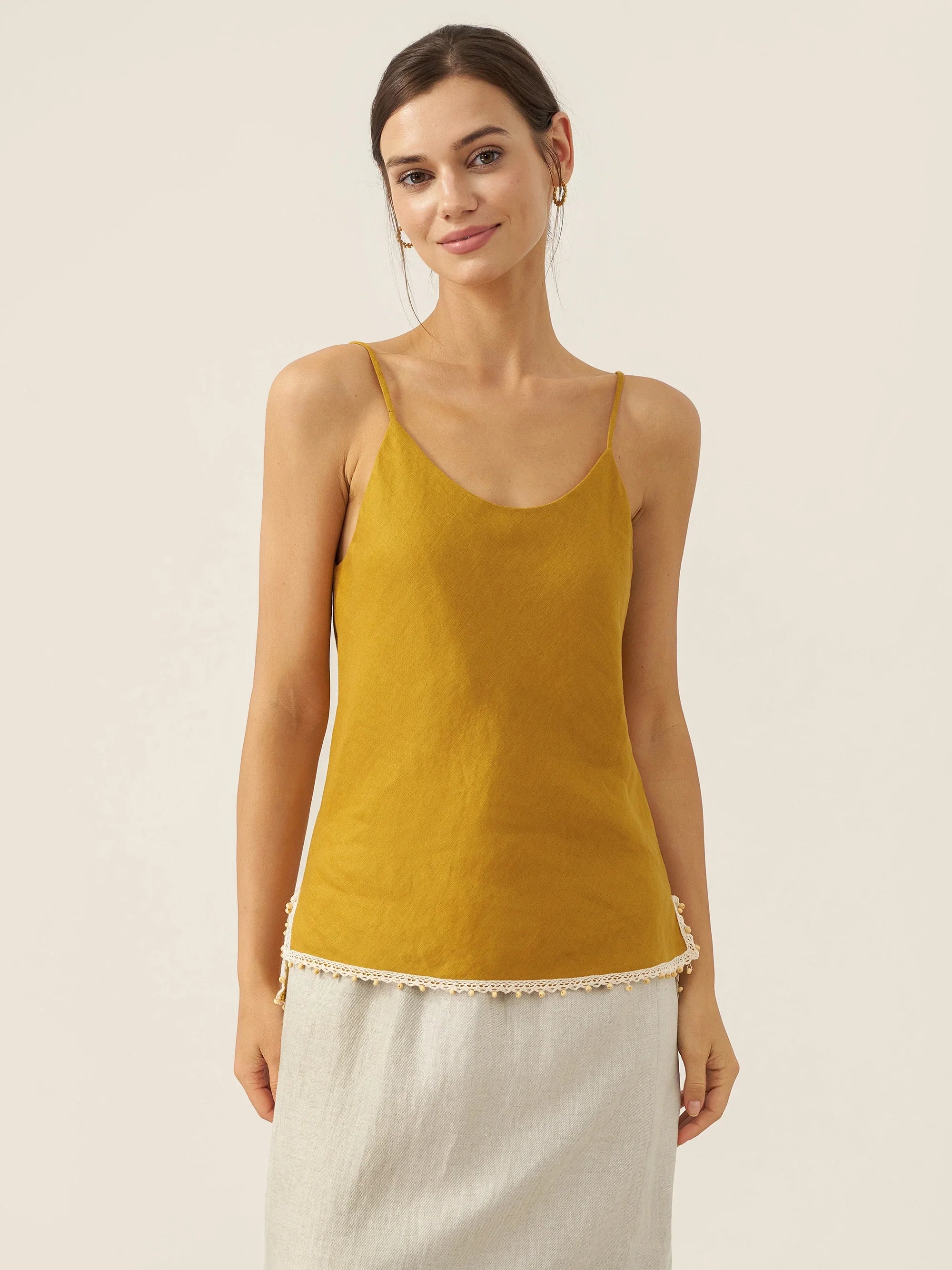 100% Linen Beaded Hem Camisole Bree by LINTICO