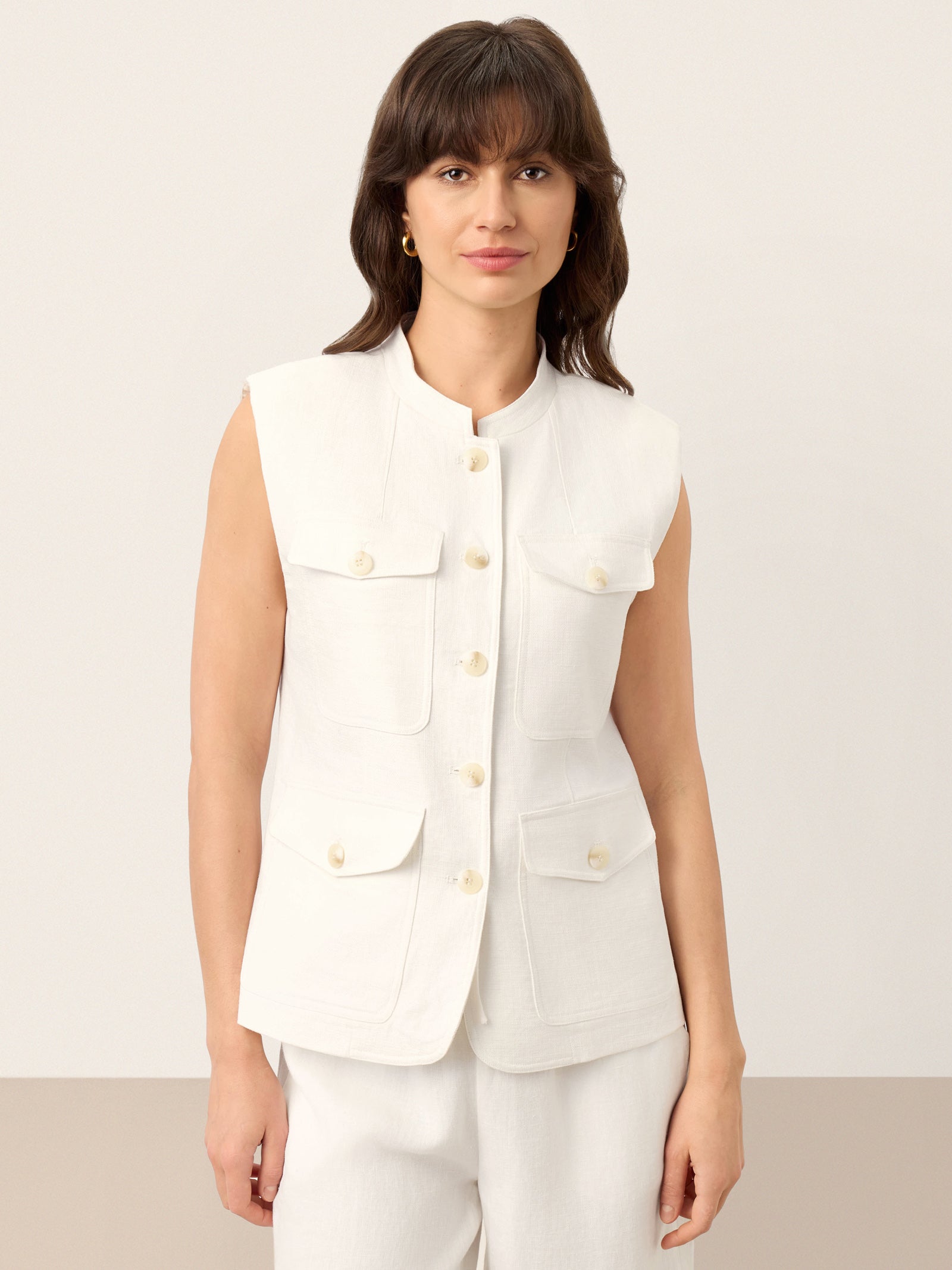 Linen Four-Pocket Tailored Sleeveless Vest COSIMA by LINTICO