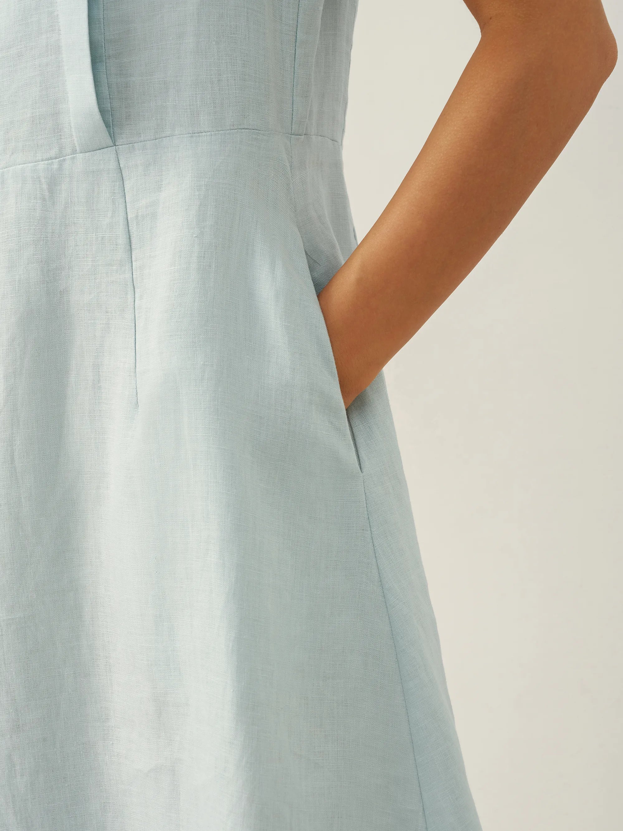 100% Linen Crescent Collar Flutter Sleeve Mini Dress FIONA