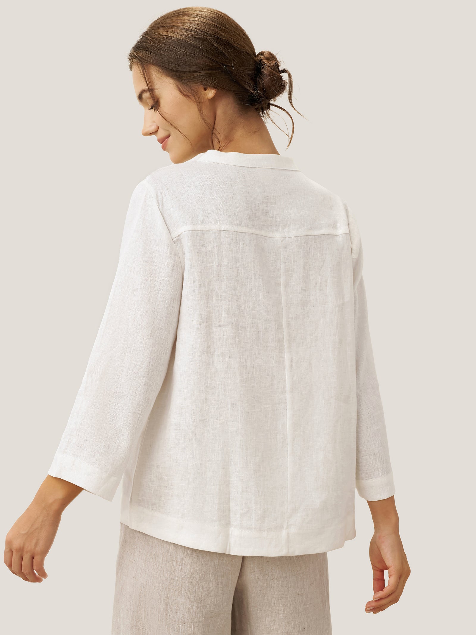 100% Linen Deep V-Neck Pullover with Button-Trim JOLYNE DestGlow