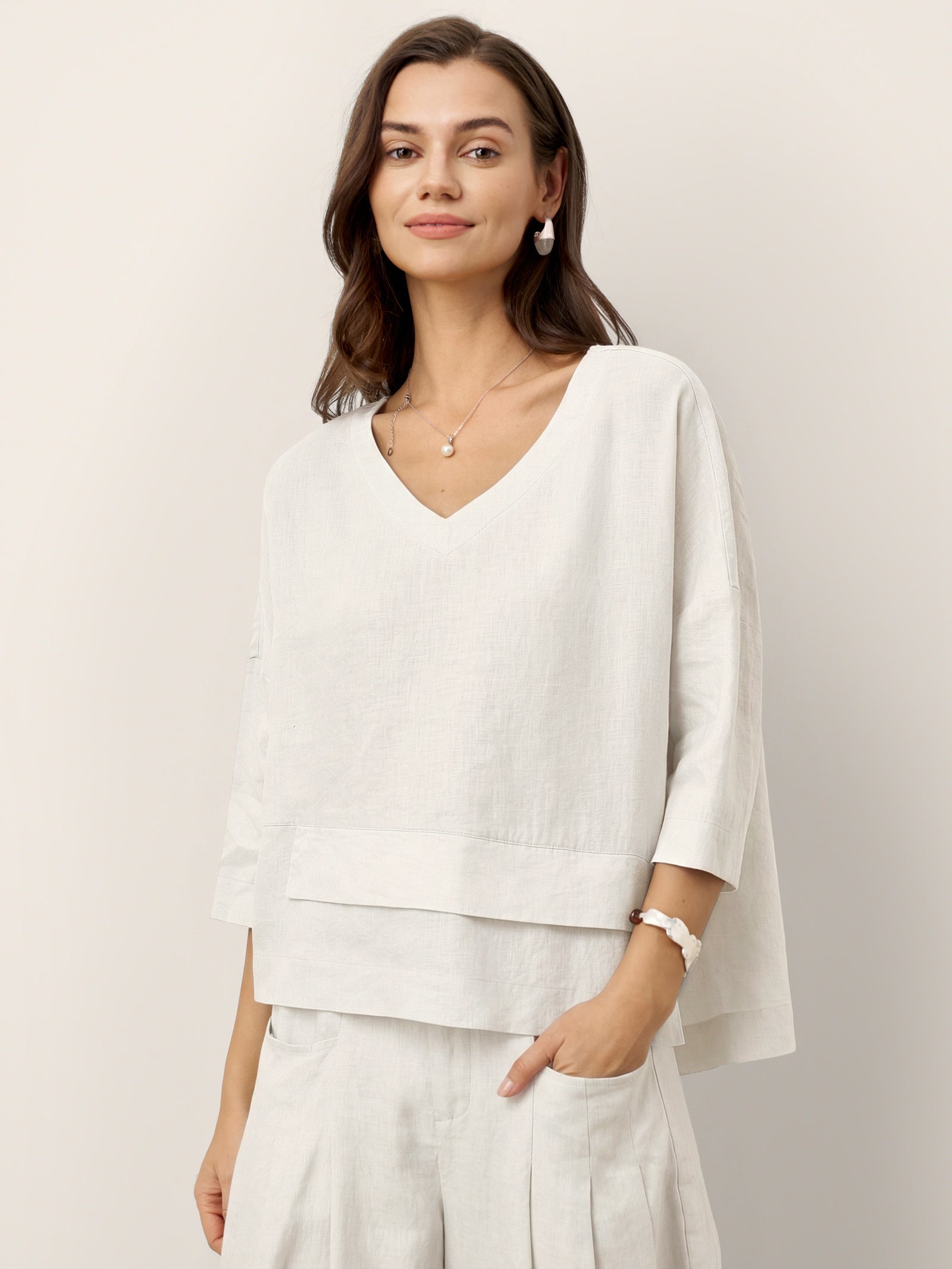 100% Linen Drop Shoulder Asymmetric Layered Hem Overtop VIOLA by LINTICO