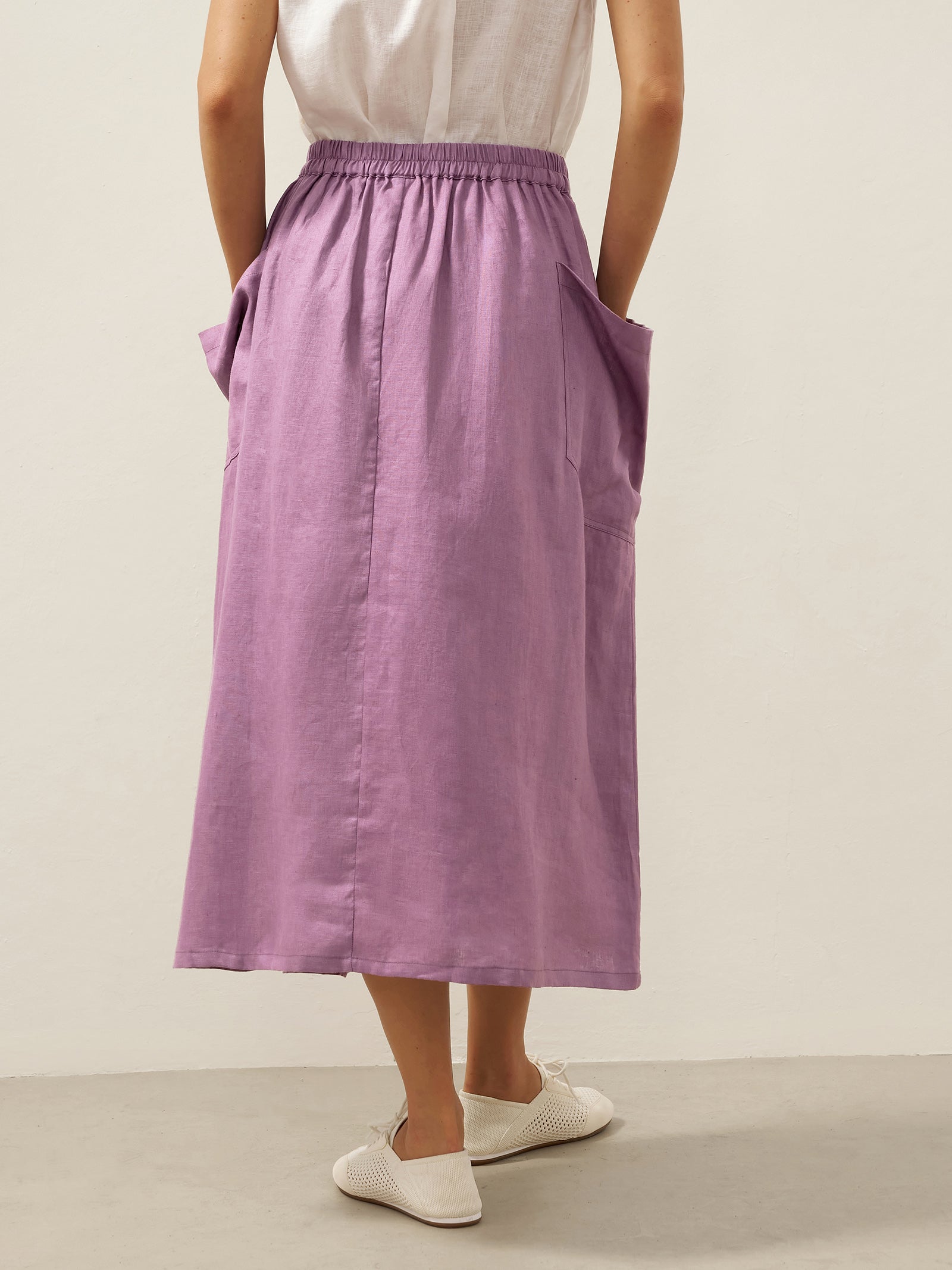 Linen Checked Elastic Waist Skirt MARINA