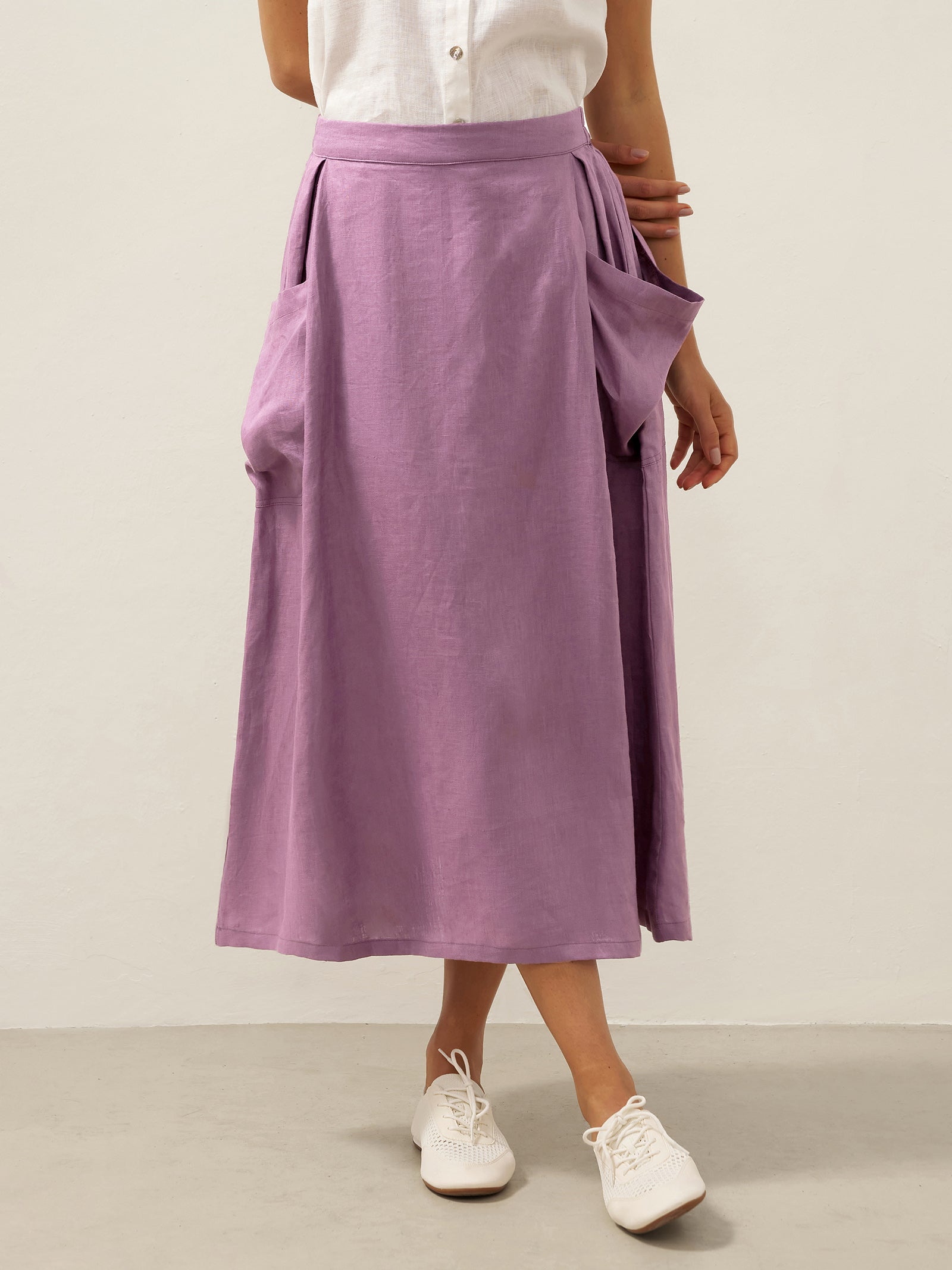 100% Linen Elastic Waist Skirt MARINA by LINTICO