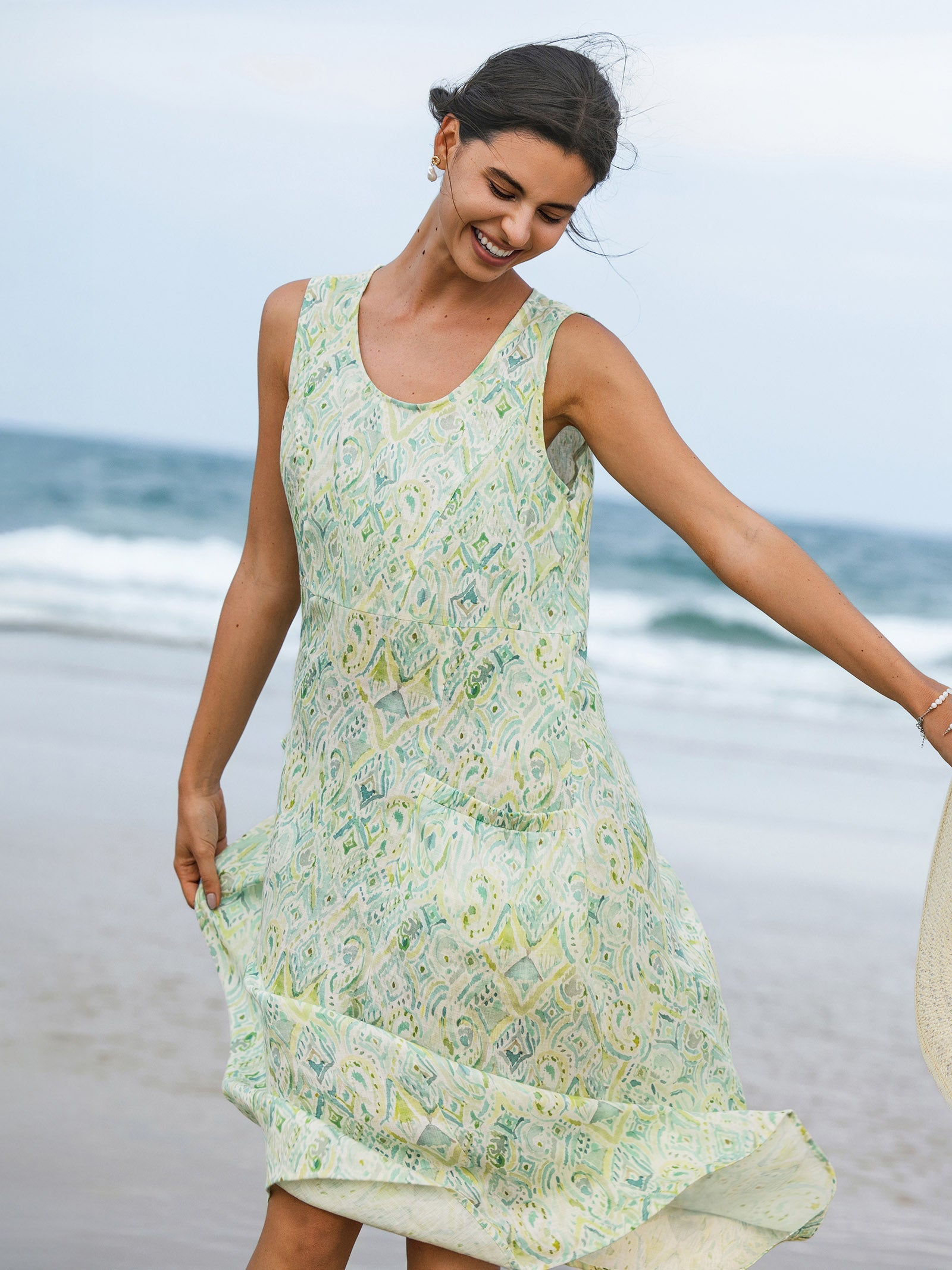 100% Linen Floral Swing Beach Tank Dress LORRAINE by LINTICO