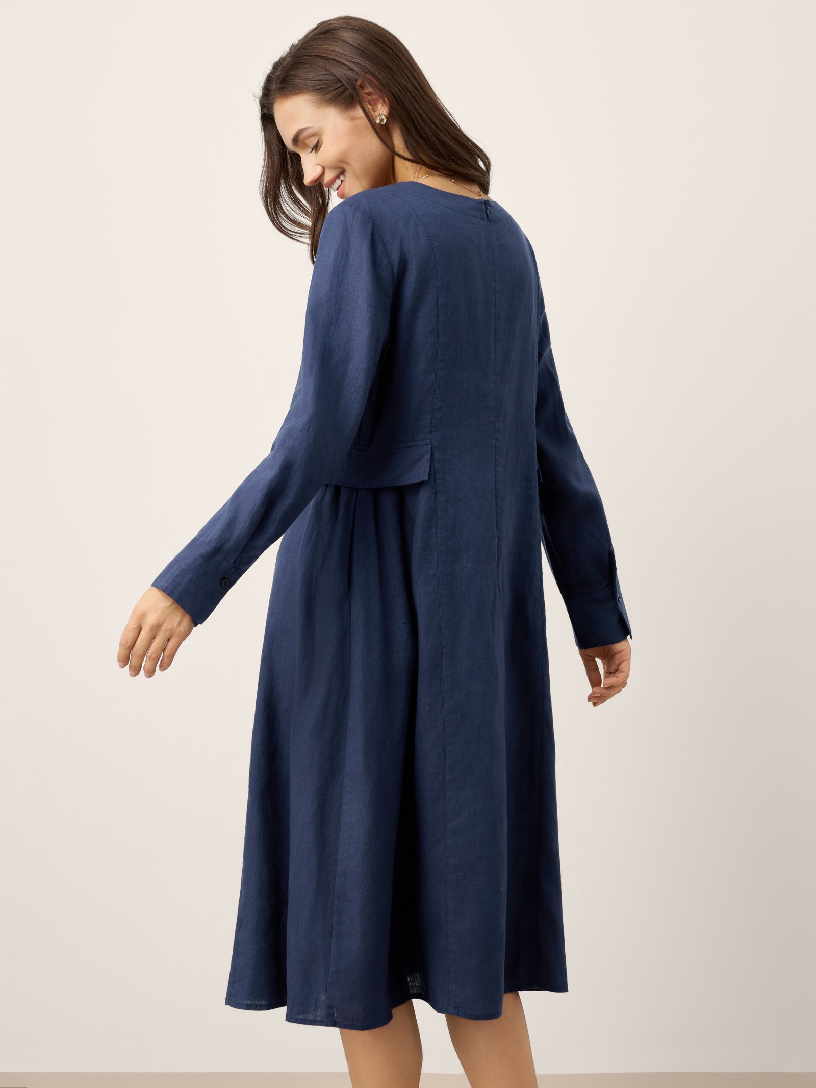 100% Linen Gathered Waist Flap Detail Midi Dress DIANA by LINTICO