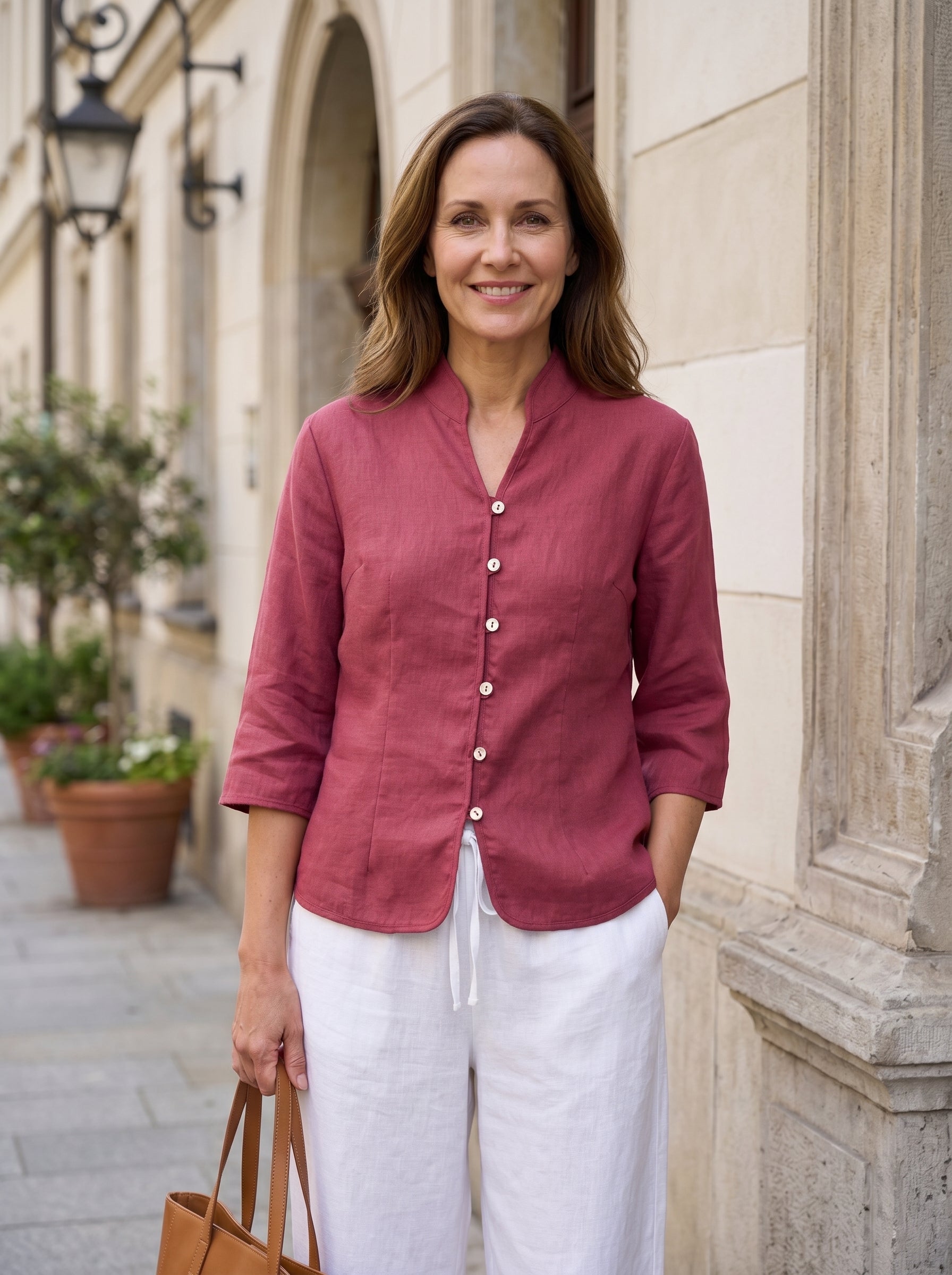 100% Linen Hand Button Fitted Jacket AMELIA DestGlow