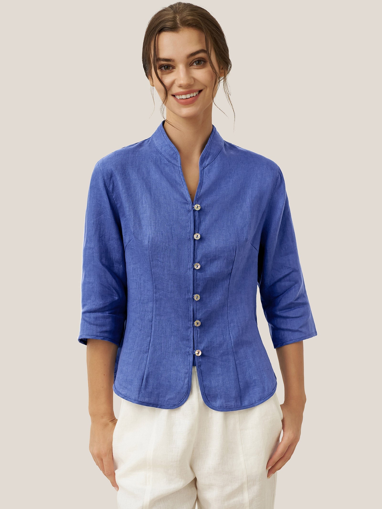 100% Linen Hand Button Fitted Jacket AMELIA DestGlow
