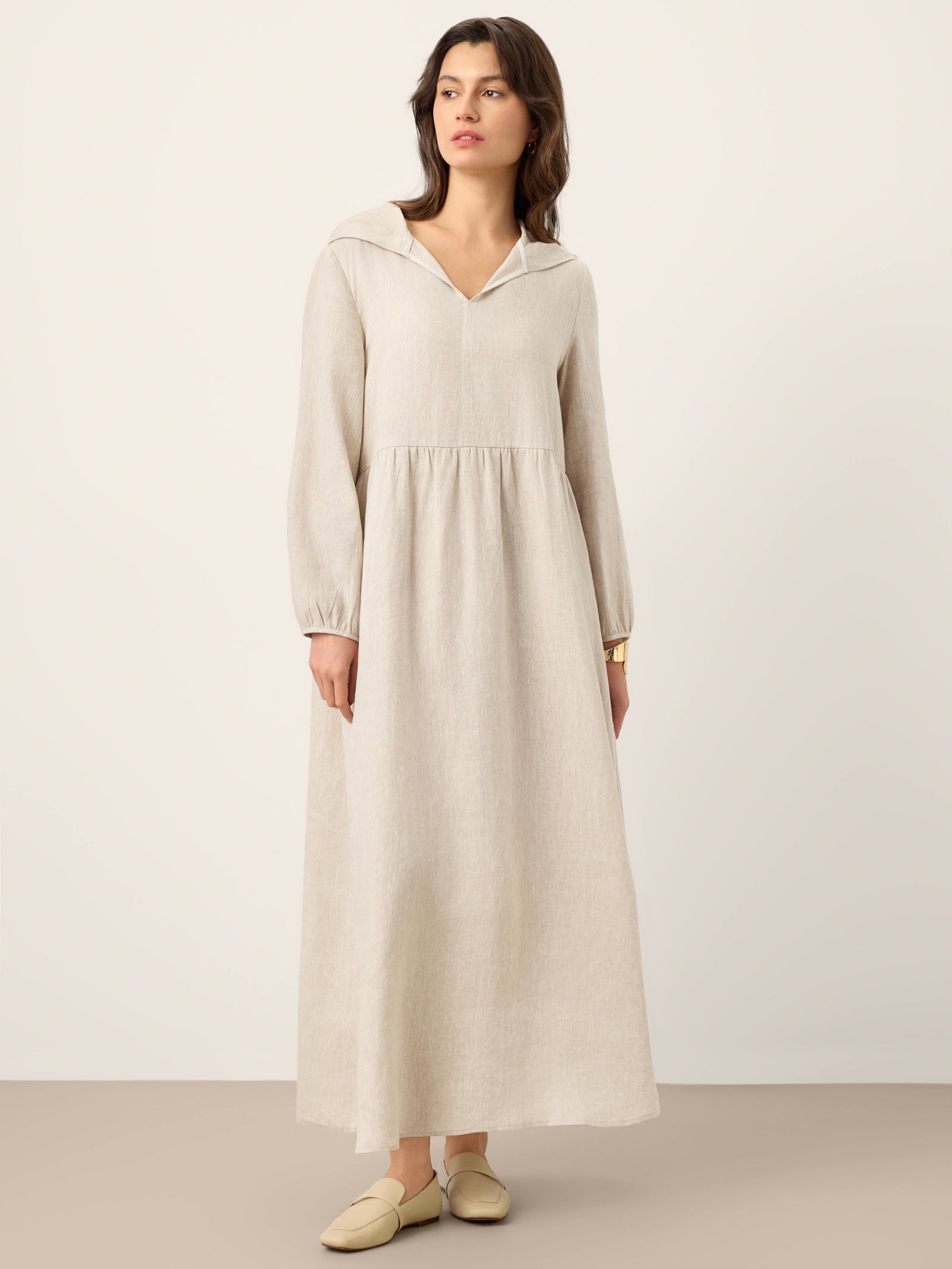 100% Linen Sculpted-Hood Caftan Midi Dress LINETTE by LINTICO