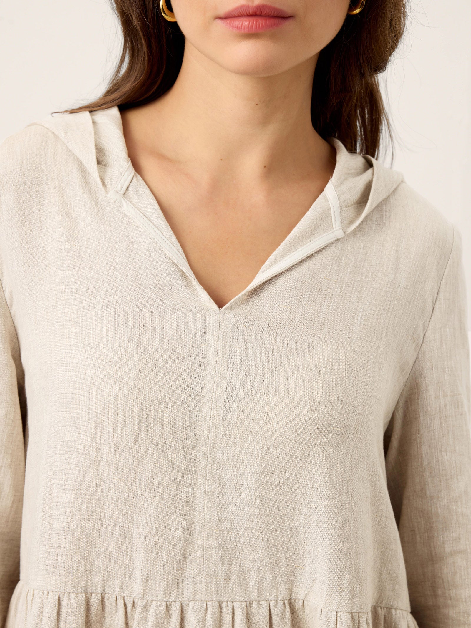 100% Linen Sculpted-Hood Caftan Midi Dress LINETTE by LINTICO